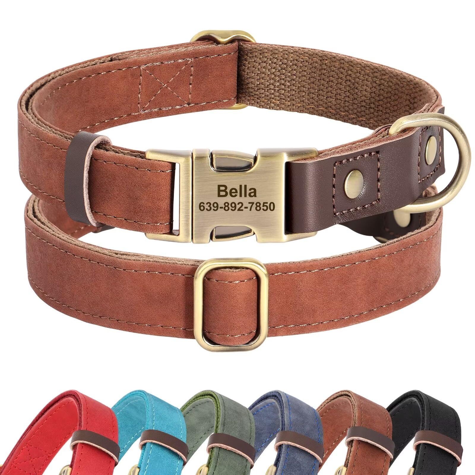 Didog Personalised PU Leather Dog Collar, Soft Durable Custom Dog Collars, Adjustable Dog Collar with Name Plate and Quick Released Metal Buckle for Small Medium Large Dogs, Brown, L โ image 1