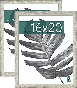 MCS Studio Gallery 16x20 Poster Frame Gray Woodgrain, Vertical & Horizontal Wall Hanging Large Picture Frame for Photos, Posters & Art Prints (2-Pack)