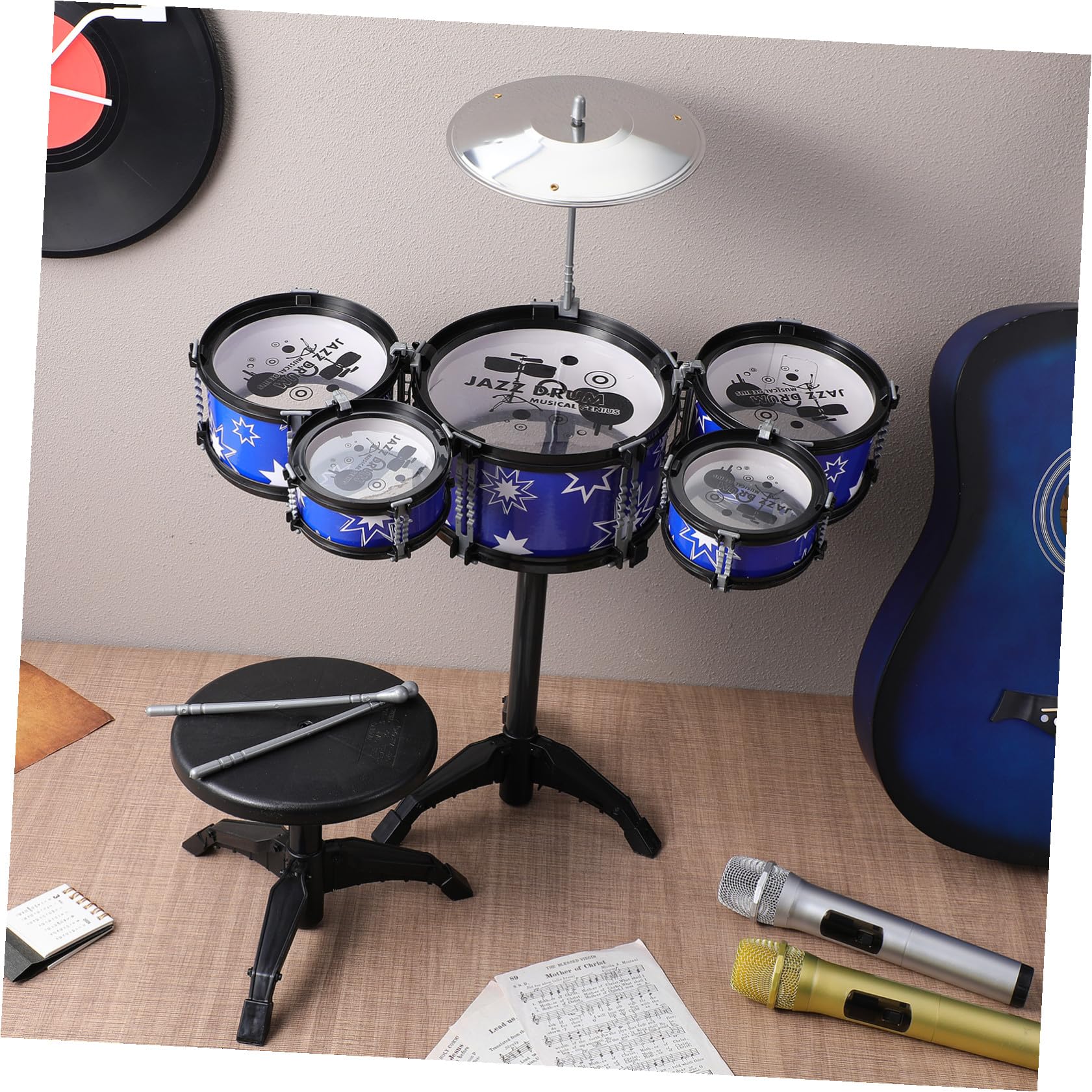 Batteria Jazz Per Bambini Piccoli Set Da Gioco Per Principianti Sgabello 21 Pollici Strumento Musicale a Percussione Educativo Per Sviluppare Senso Del Ritmo e Creatività