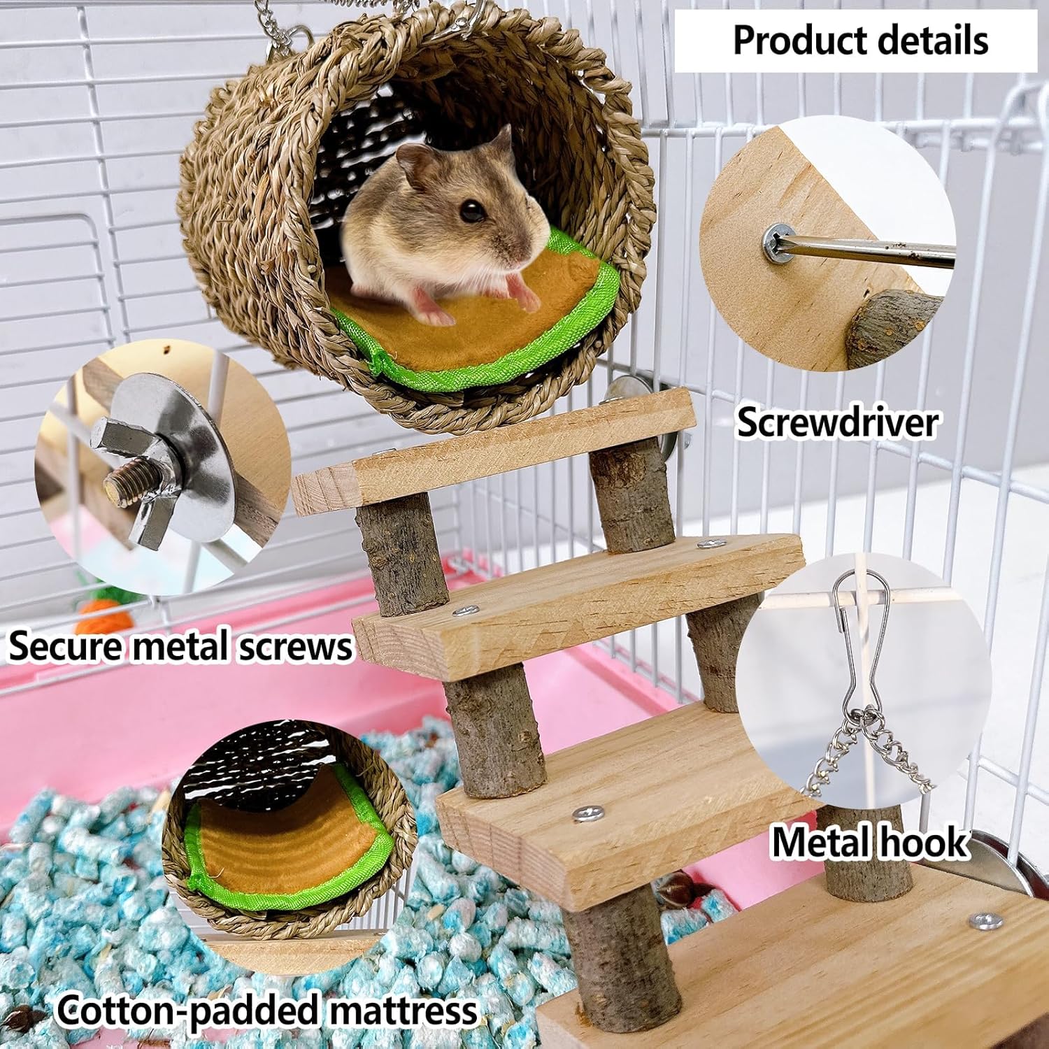 Hamiledyi Hamster Climbing Ladder Wood Stair and Hanging Hammock Set Wooden Molar Toys Cage Accessories for Syrian Hamster Gerbil Mice 2 81+egwZF5gL. AC SL1500