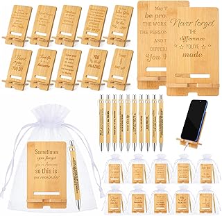 30 Pcs Employee Appreciation Gifts Bulk, 10 Wooden Phone Stands, 10 Motivational Pens with White Organza Bags, Thank You Gifts for Coworkers, Staff, Team, Volunteers, Nurses, Teachers, Office Desk