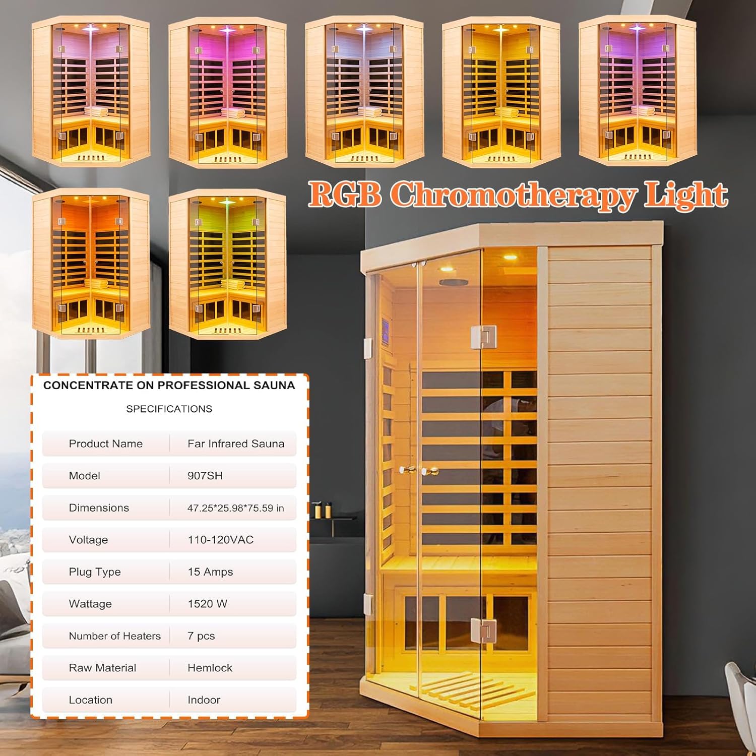 Smart APP Control 2-3 Person Ultra Low EMF (0-5mG) Far Infrared Sauna for Home, 1520W Hemlock Wood Sauna Room with Bluetooth Speaker & Chromotherapy Lights, LCD Touch Panel, Constant Temperature Cover