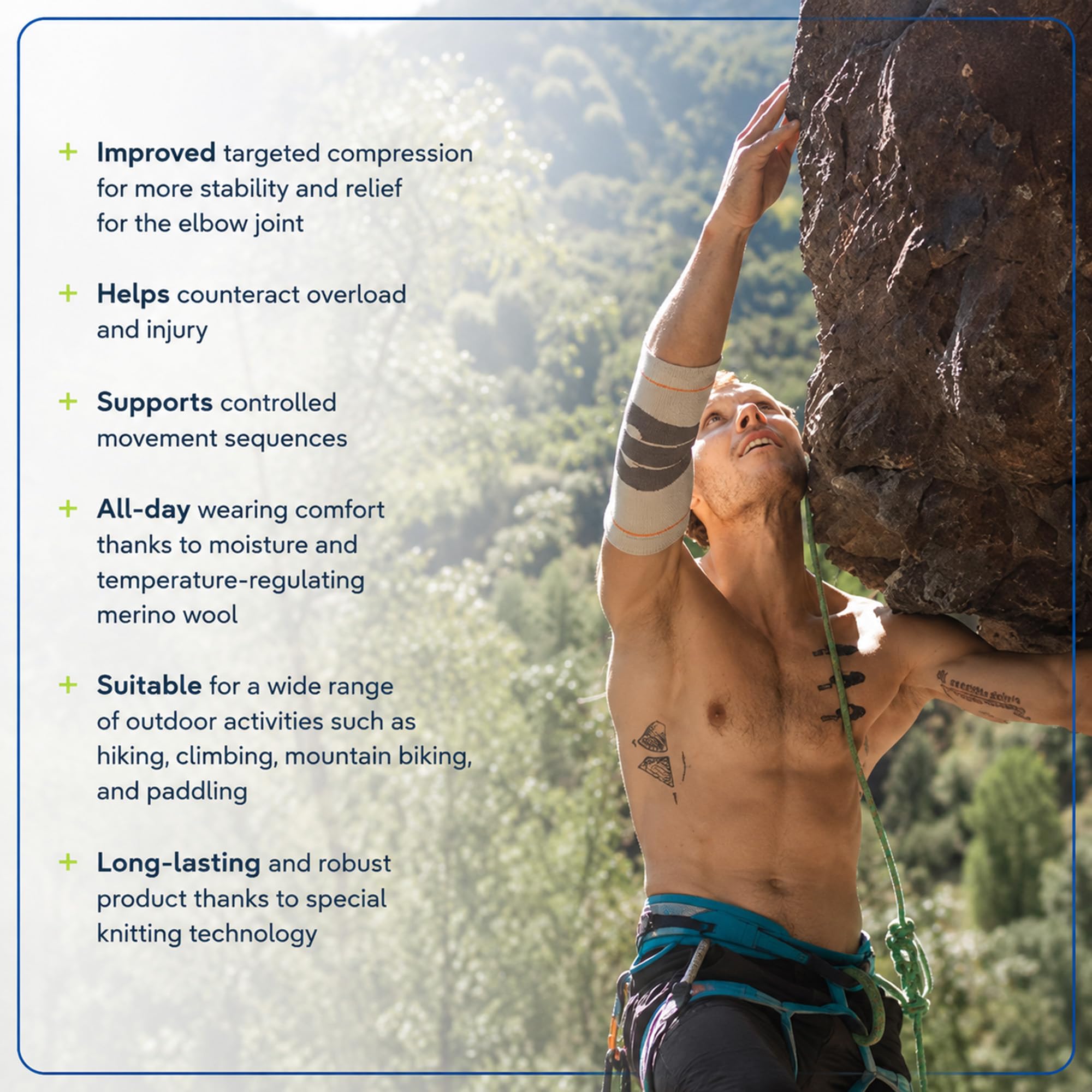 BAUERFEIND Opaska na łokieć "Outdoor Compression Elbow Support", 1 bandaż na łokcie z wełny merynosów, do noszenia na prawo i w lewo, do uprawiania sportu lub wędrówek