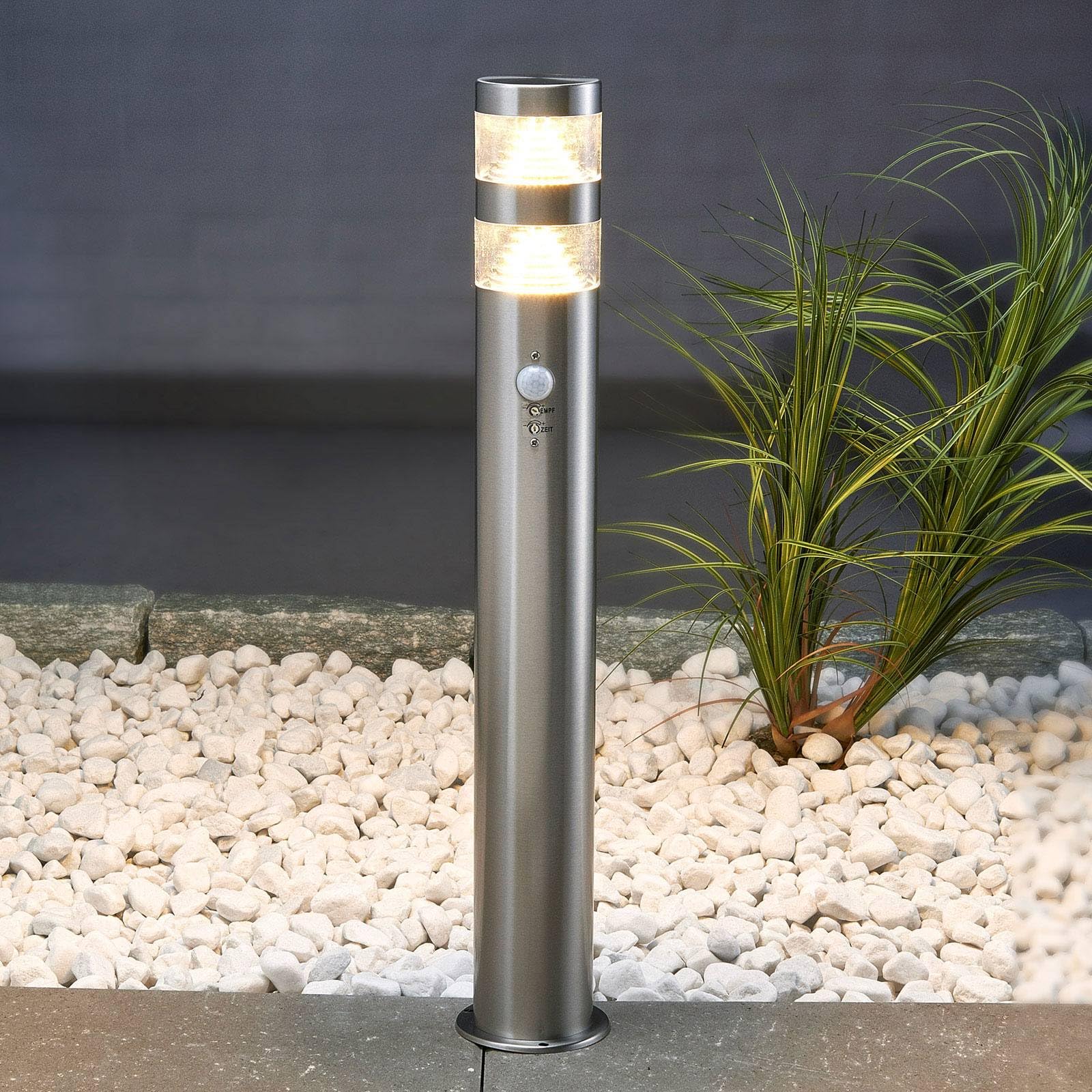 Lindby Edelstahl LED Wegeleuchte/Pollerleuchte 60 cm mit Bewegungsmelder, Wegelampe spritzwassergeschützt IP44 11W