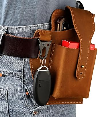 Leather Cell Phone Holster for Men Belt Clip Universal Phone Holster Belt Holder, Leather Case for iPhone, Samsung Galaxy Phones Brown