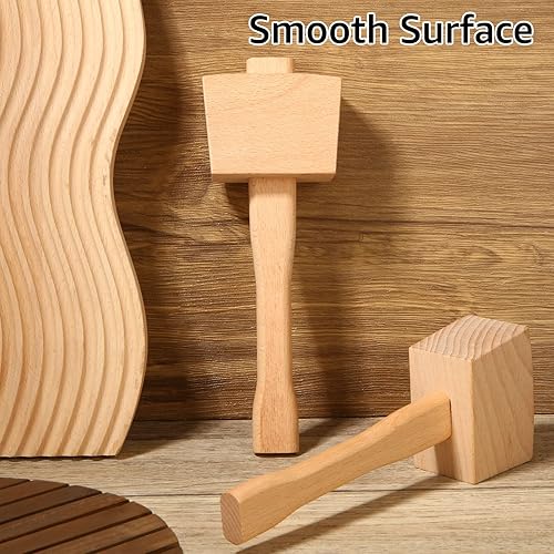 Miniatura 5 de Mazo de madera de 2 piezas, mazo de madera de 9.6 pulgadas para carpintería, mazo de madera de haya maciza de 7 onzas, mazo de tallado de madera