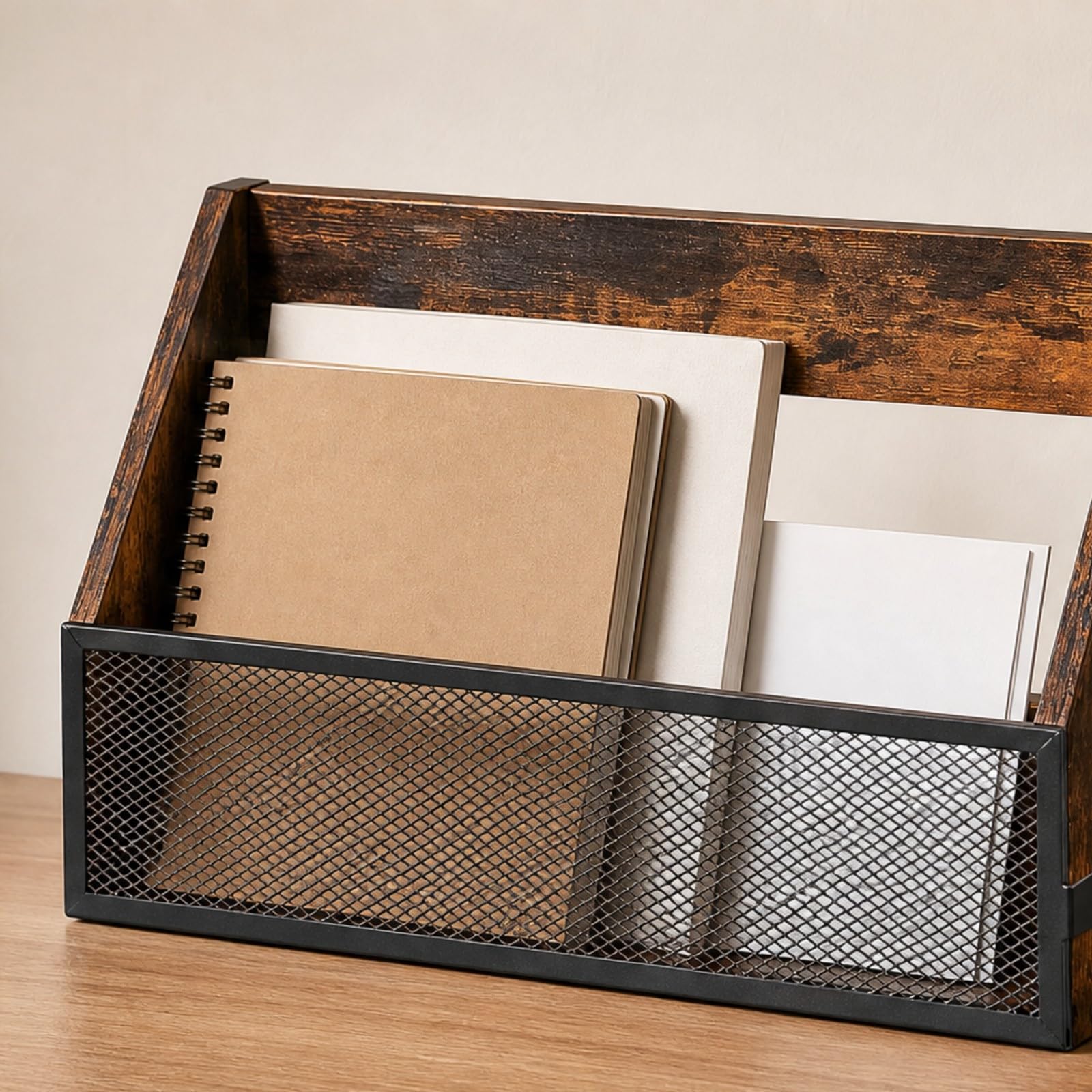 rockible Rack un Solo con Panel Malla Metálica Compacto Organizador Madera con Accesorios Metálicos Estable Exhibición Álbumes