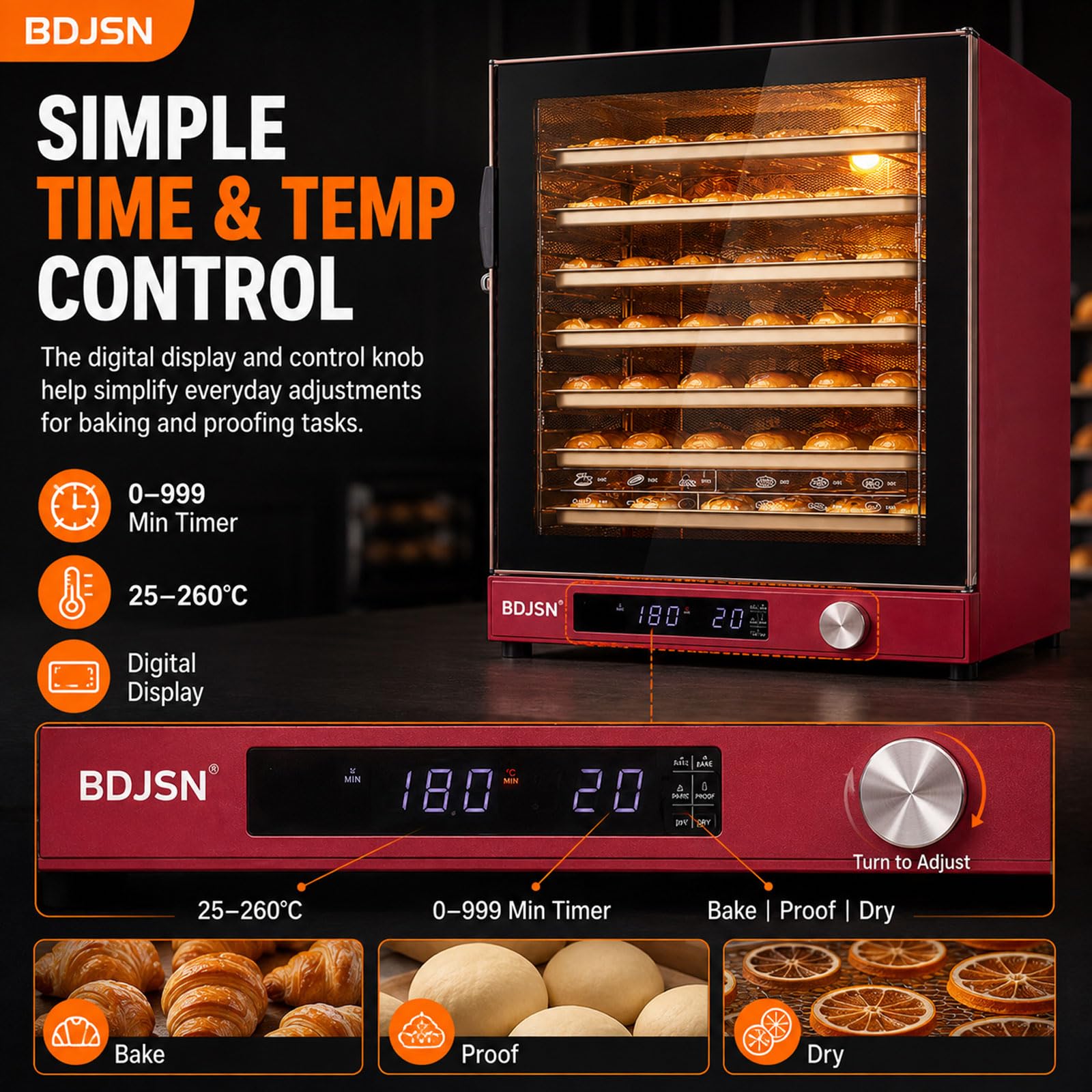 Four À Convection Professionnel 120 L, 15 Niveaux Pour Cuisson, Fermentation Et Séchage, Circulation D’air Chaud À Double Ventilateur, 25–260 °c, Minuterie 999 Min, 3200 W, Pour Pain, Gâteaux