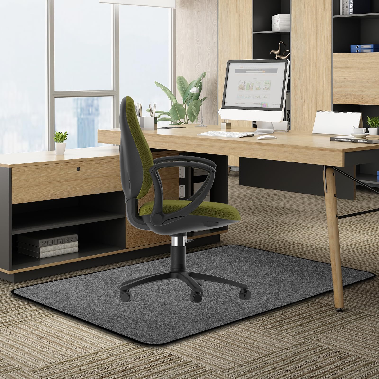 K KERNOWO Office Chair Mat for Carpeted & Hardwood Floor, 120x90cm Carpet Protector Chair Mat for Home Office Rolling Chair Easy Glide Heavy Duty Folding Mat (Dark Grey)