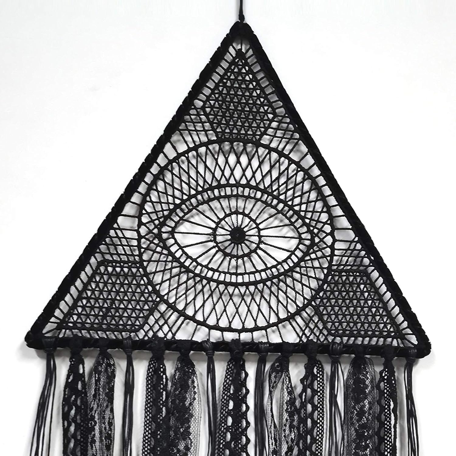 DUGYIRS 2 Pieces Black Dream Catcher Handmade Crochet Evil Eye Design with Lace Triangle Round Dream Catchers Gothic Wall Art Decorations Hanging for Home Ornament Christmas Festival Gift - Image 4