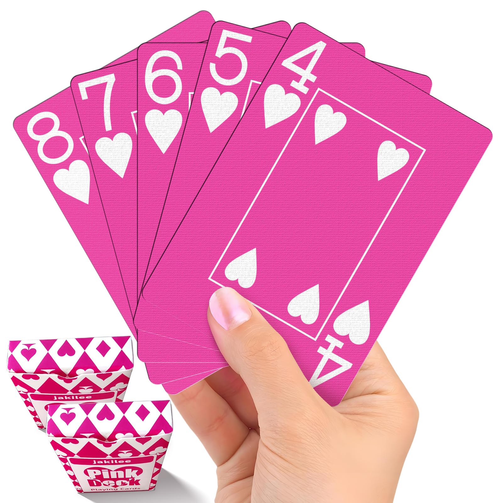 jakilee Pink Playing Cards 2 Pack, Cool Pink Deck of Cards, Large Print Index Cute Playing Cards for Birthday Parties, Bridal Shower, Poker Nights