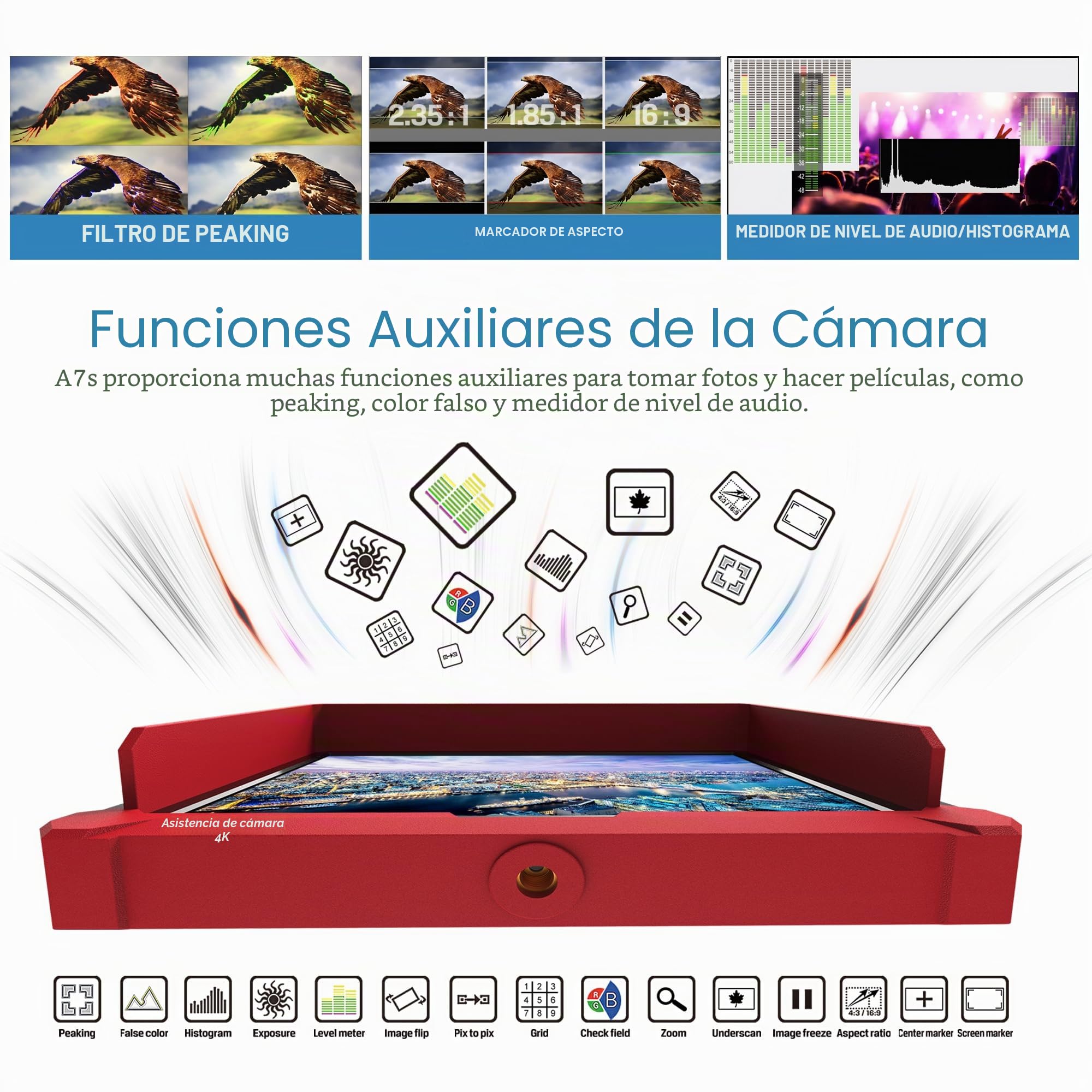LILLIPUT A7S 7 pulgadas 1920 x 1200 FHD IPS on caméra moniteur, DSLR Moniteur de Champ de caméra 4K24 HDMI 1.4 Entrada y Loopout/ 3G-SDI On Cámara Field Monitor