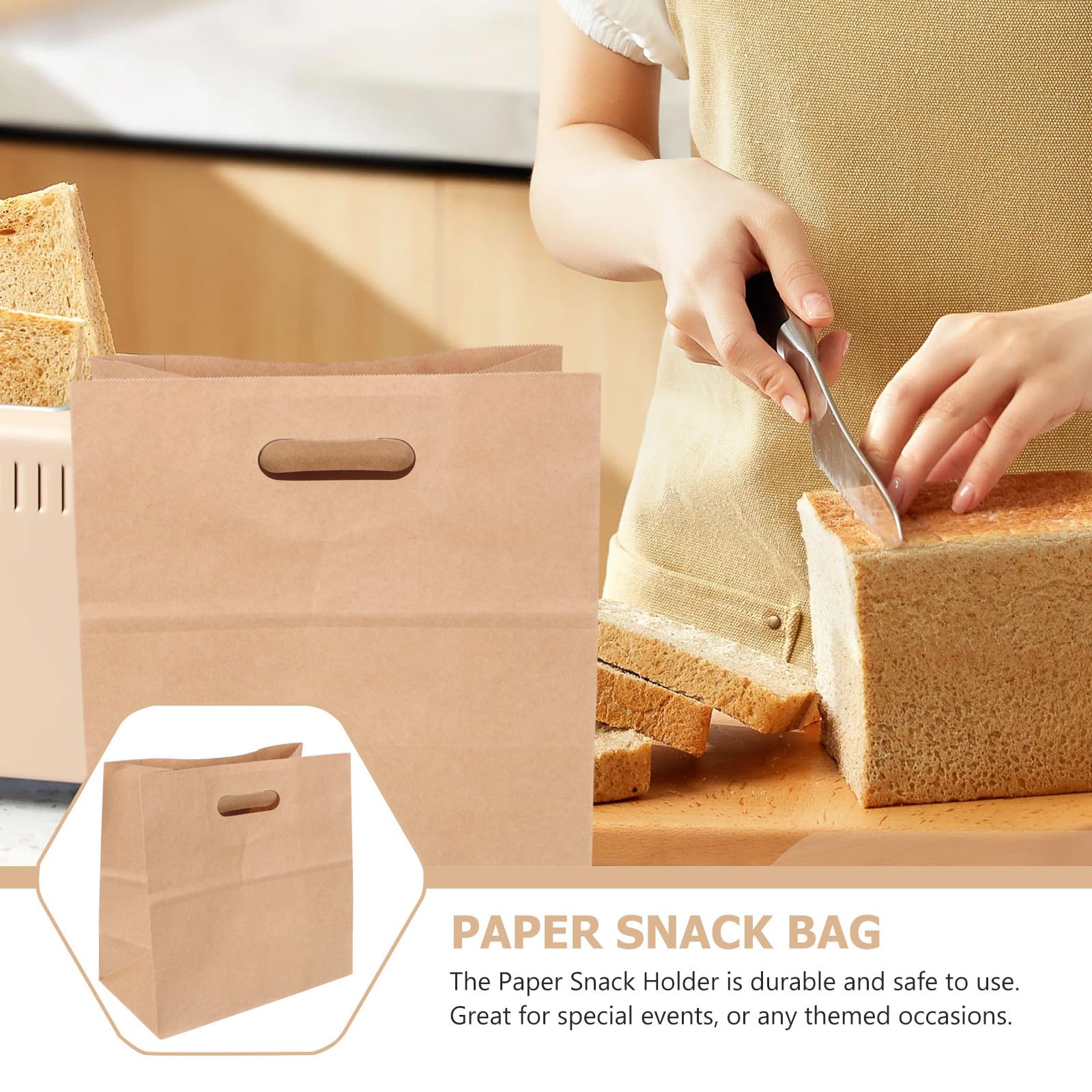 30 Pezzi Sacchetti di Carta Kraft per Pane e Caramelle Fondo Piatto, Resistenti e Sicuri per Microonde, per Panetterie e Ristoranti