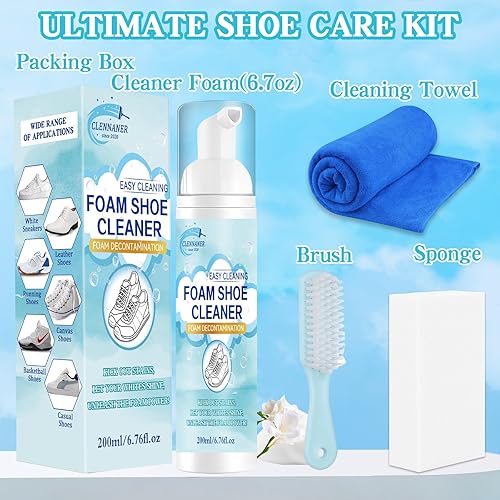 Miniatura 7 de Kit de limpieza de zapatos, limpiador de zapatos blanco de 6.76 onzas, elimina la suciedad y las manchas, kit de limpiador de zapatos con cepillo y