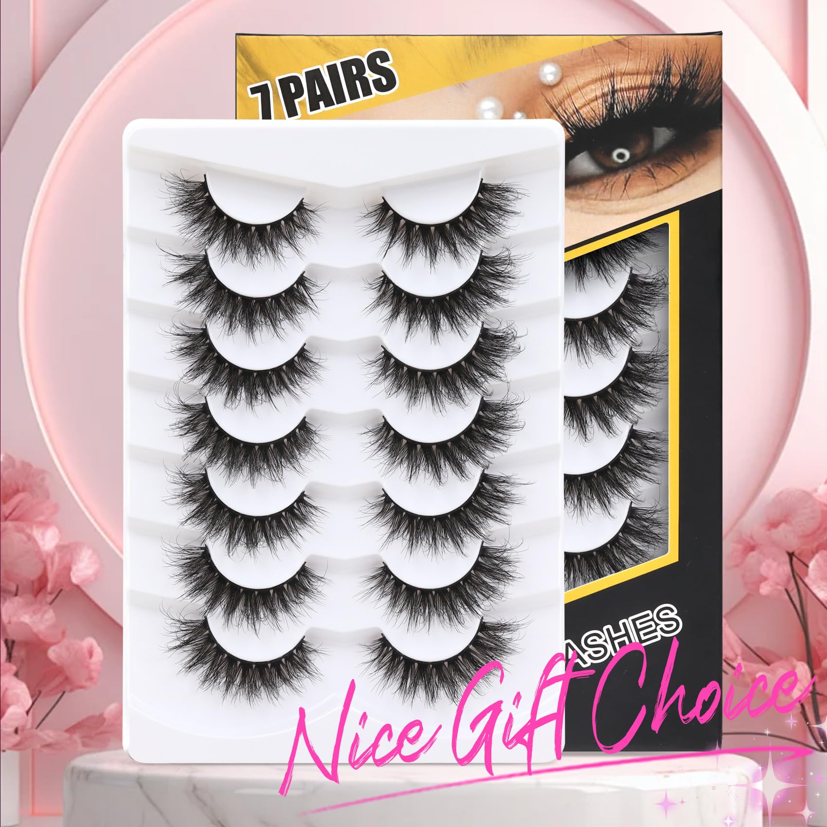 Veleasha False Eyelashes Wispy Faux Mink Lashes Fluffy Handmade Fake Eyelashes Natural Look 7 Pairs Pack Luxury Cat Eye Lashes (804)