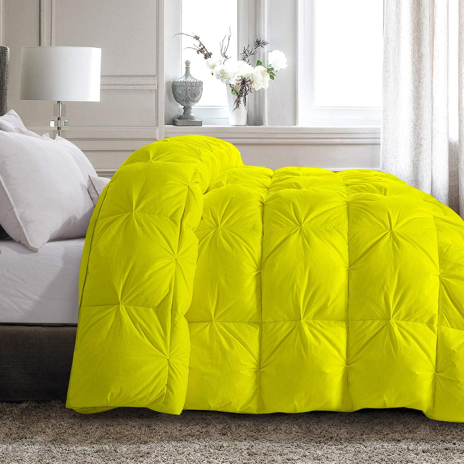 Quilted Down Alternative Full Comforter 5 Piece Luxury Orange Pinch Pleated Comforter Full (90'' x 90'')