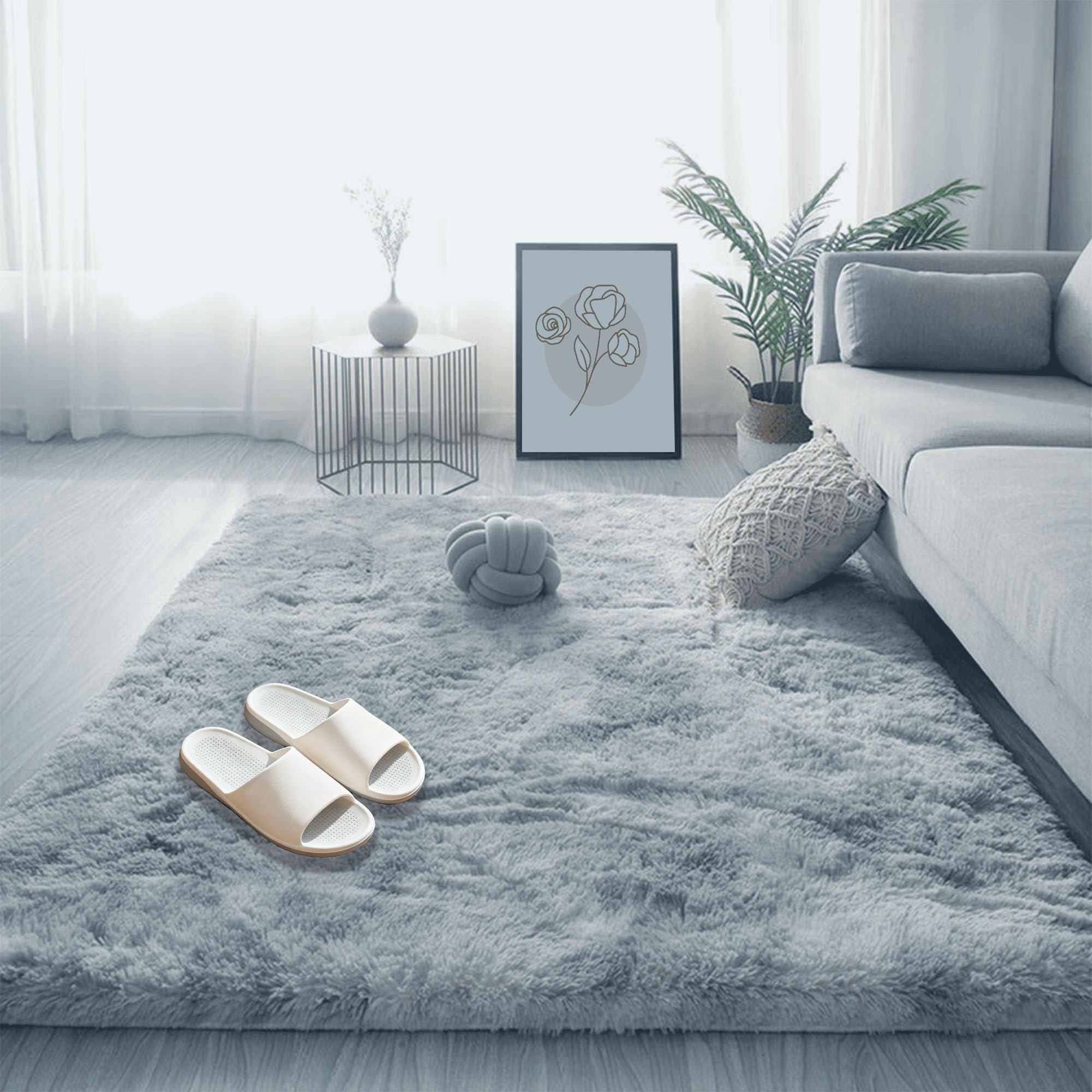 Tapis poil long doux 150 x 260 cm tapis shaggy lavable chambre salon