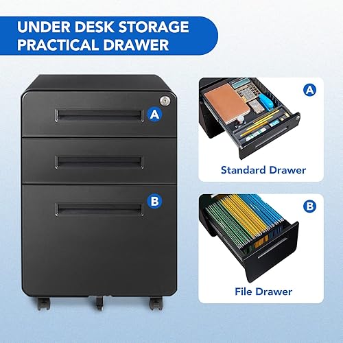 Miniatura 3 de FLEXISPOT Archivador móvil para oficina en casa archivador de 3 cajones debajo del escritorio archivador de almacenamiento para archivos