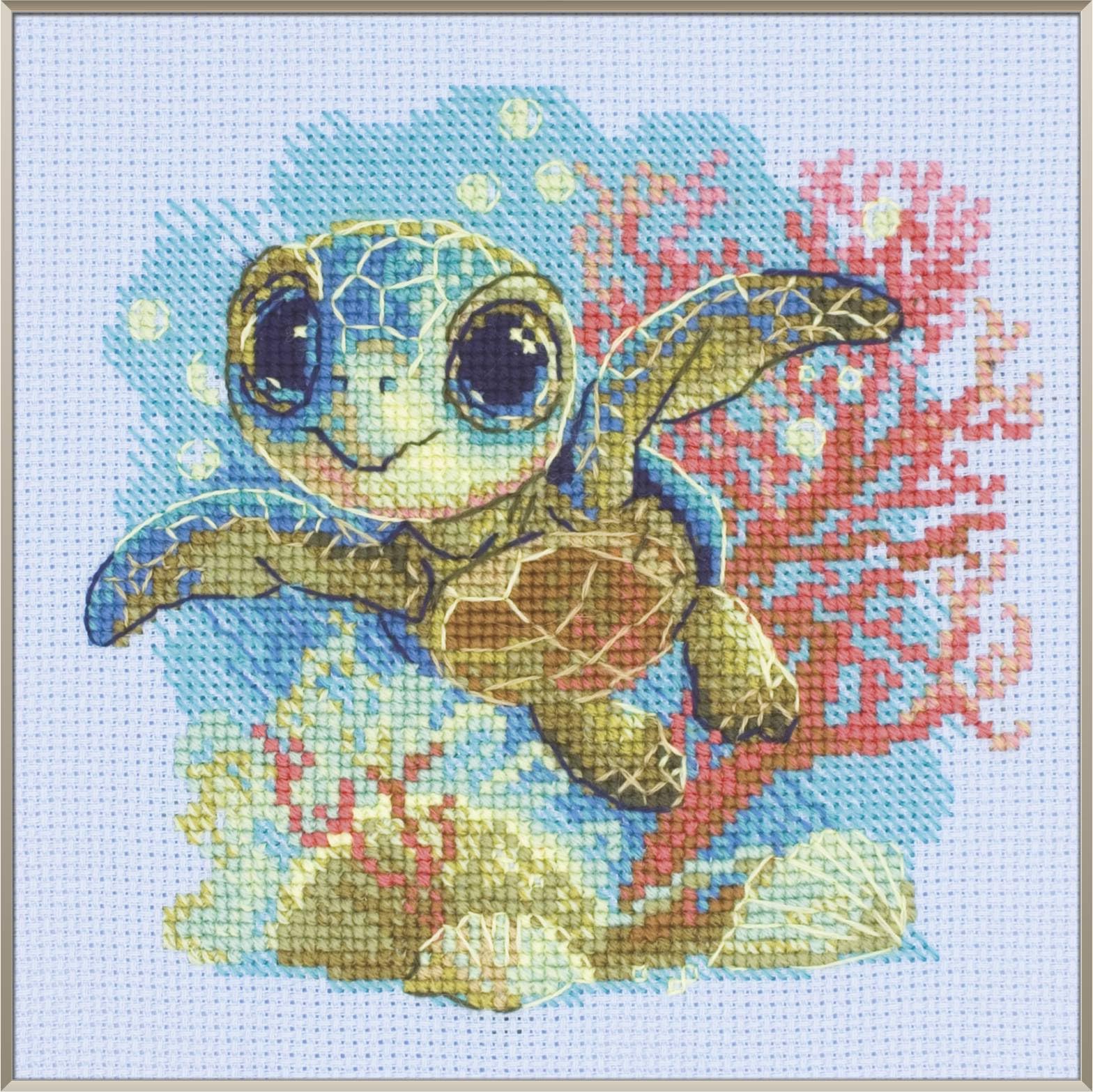 Aine - Baby Sea Turtle A1037, Animals Cross Stitch Kits 6x6, Cross Stitch Kits for Beginners & Advanced, DYI Gift Crossstitching Kit Adult, Nature Embroidery Counted Stitching Kit