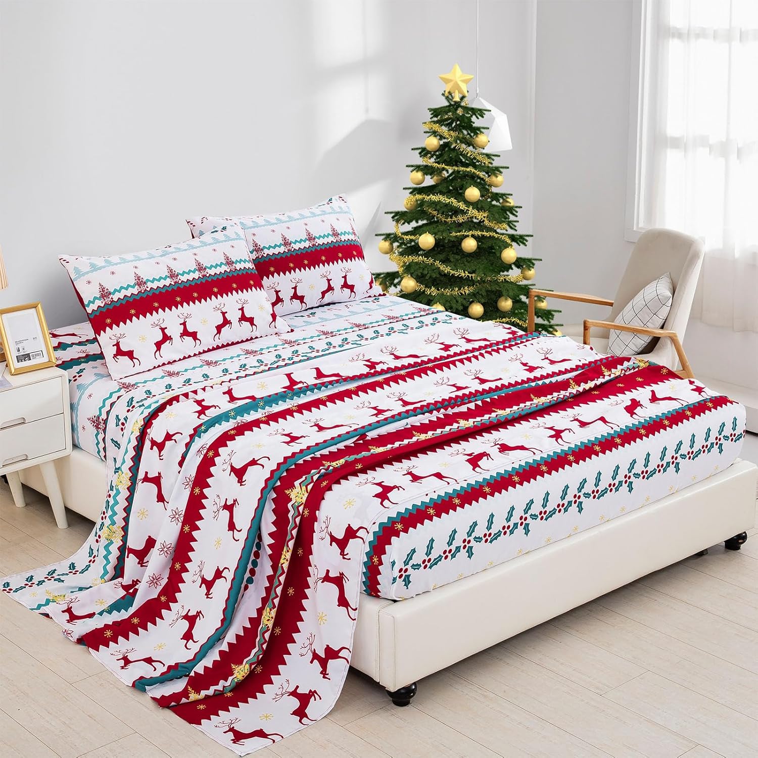 Dintszyayue Christmas Bed Sheets Set Queen,4 Pieces