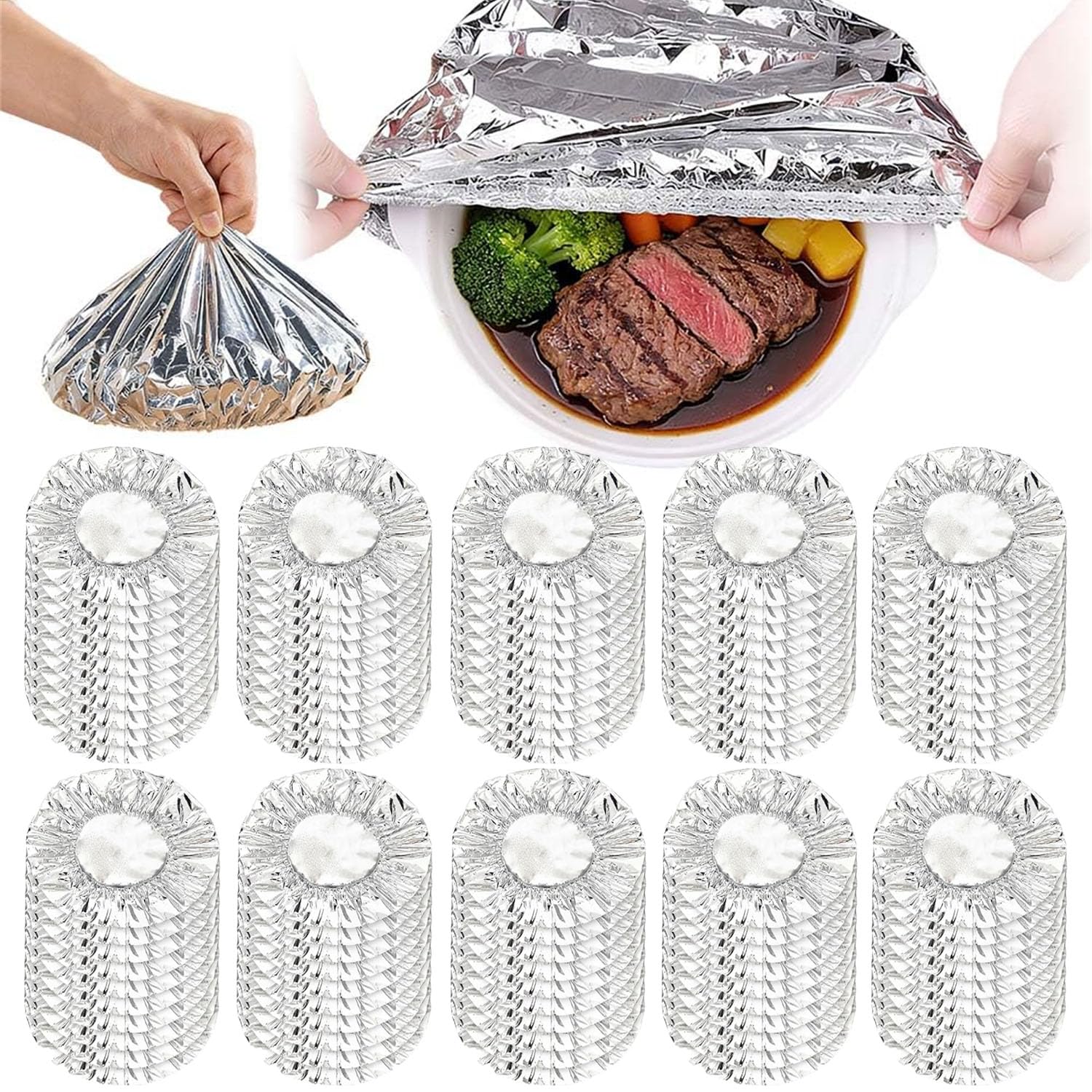 Aluminum Foil Elastic Food Covers, 2026 New Reusable Fresh Keeping Food Cover for Kitchen, Heat Retaining Food Storage Covers for Bowls, Plates & Containers (100PC)