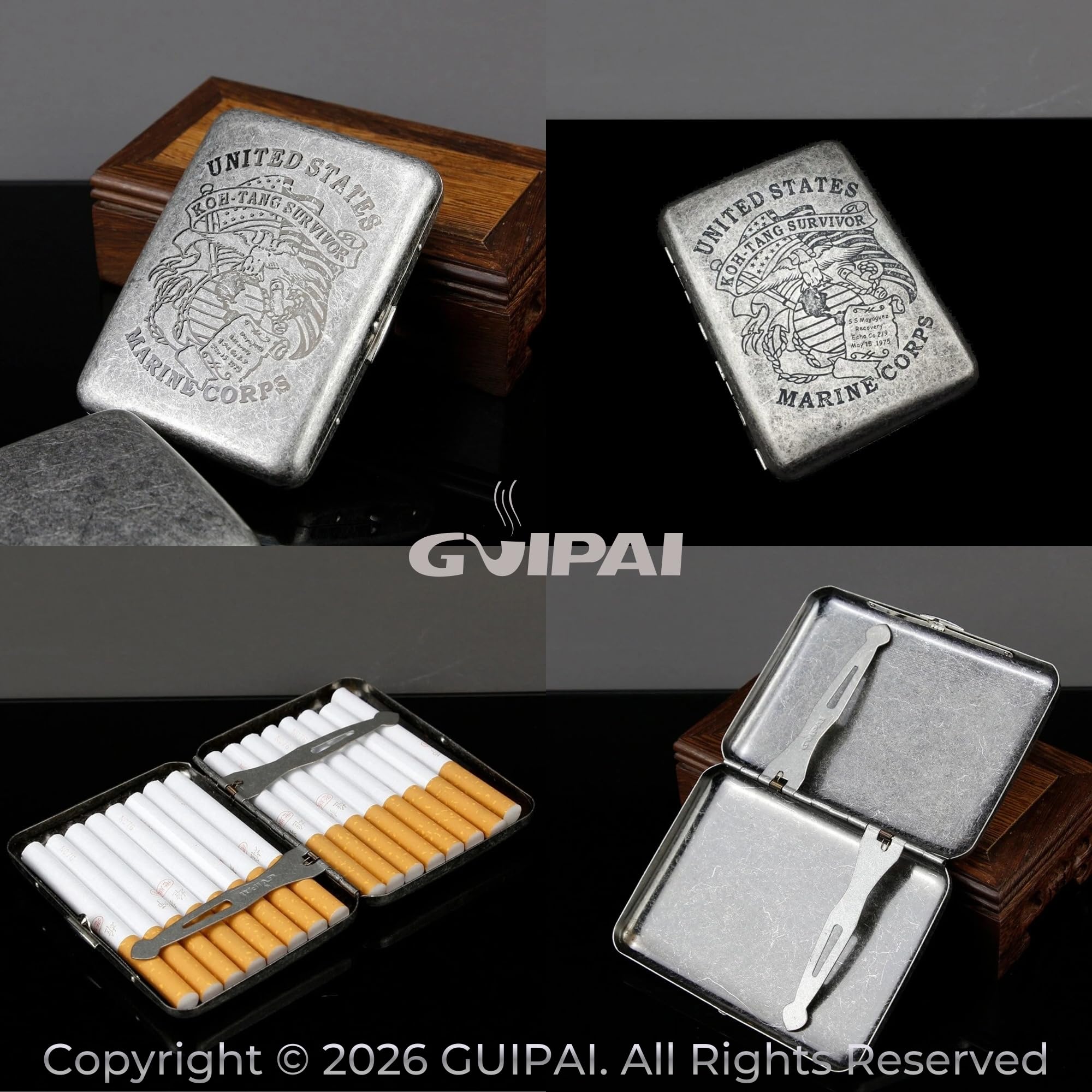 guipai cigarette case GUIPAI Metal Cigarette Case | Smart Internal Divider | Retro and Stylish |  Pocket size | Gift Box Included | Unisex
