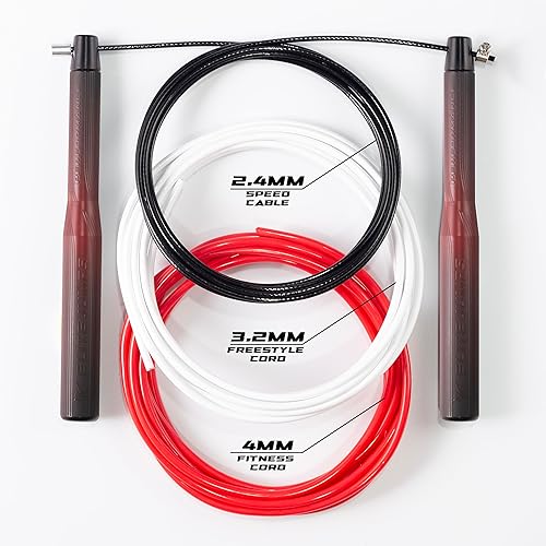 Miniatura 2 de Paquete de cuerda de salto de velocidad  3 cables para interiores, exteriores y trucos  Fabricado en Estados Unidos  Cuerda de saltar de alta