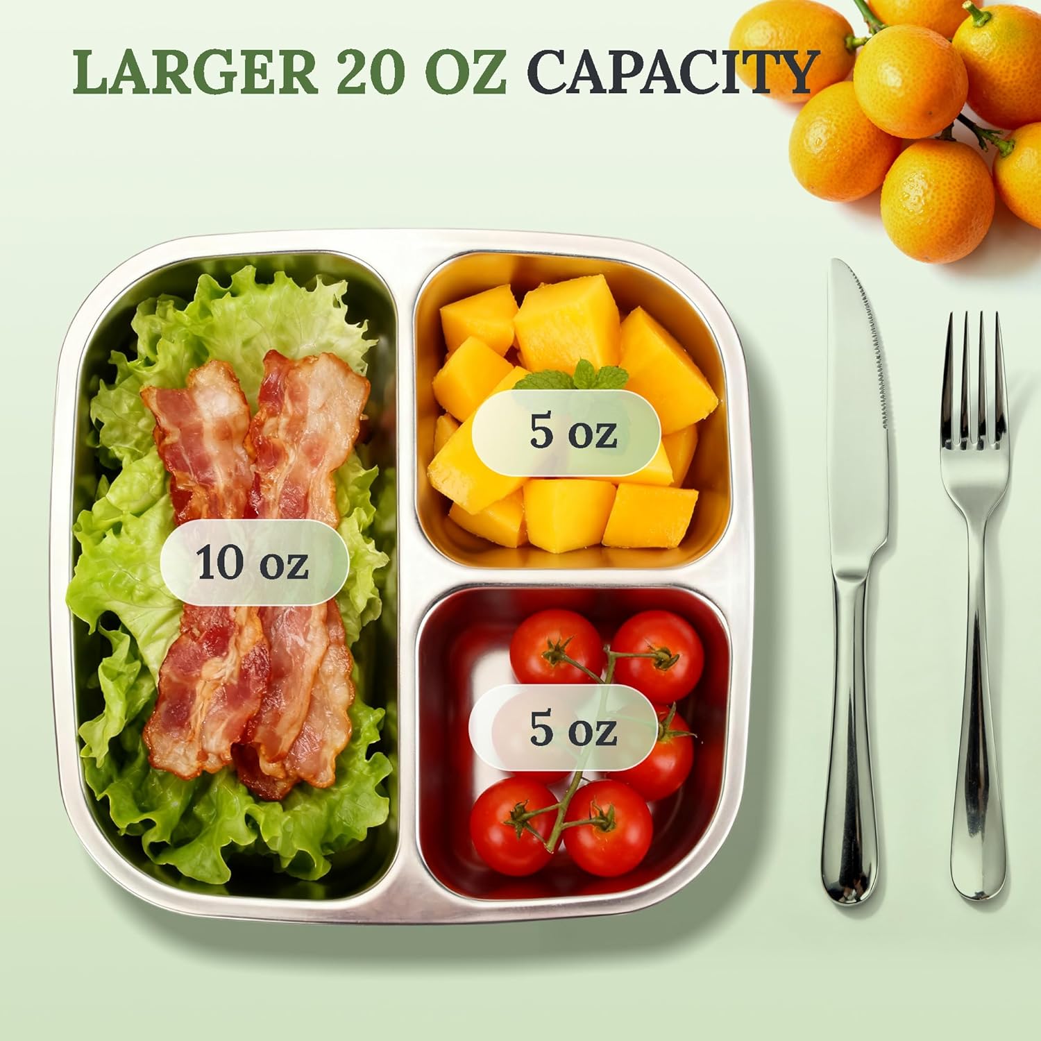 MACTANO Stainless Steel Snack Containers with Lids, 2 Pack Reusable Snack Box 3 Compartments Metal Bento Box Divided Food Containers