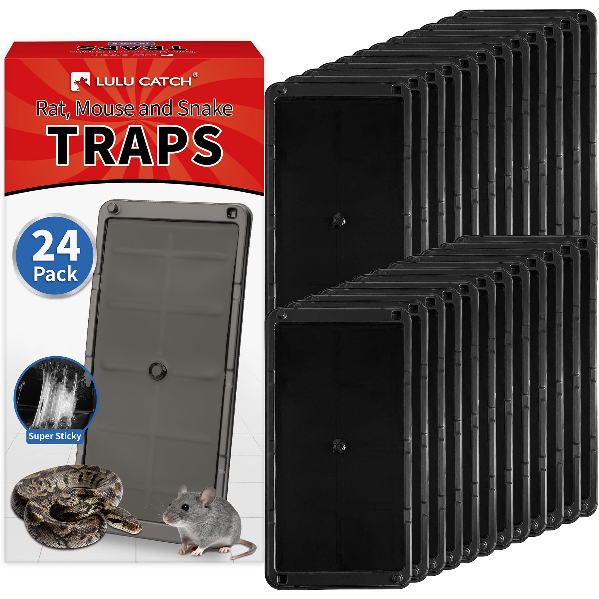 LULUCATCH Mouse Traps 24 Pack, Larger Heavier Glue Traps for Mice, Rat &amp; Snakes, Non-Toxic Sticky Mouse Traps Indoor for Home &amp; Kitchen, Easy to Set