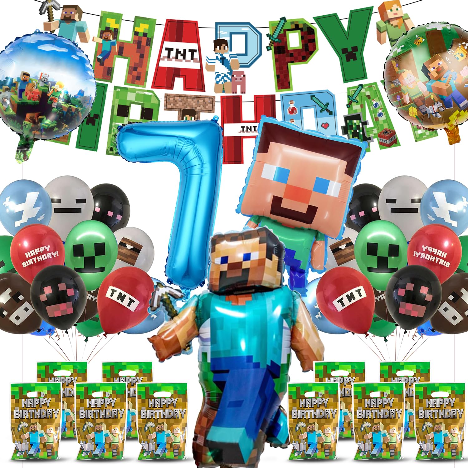 Set Festa Compleanno Miner Gamer - 7 Pezzi Per Tema Videogiochi, Bambini 5 Anni - Foto 4