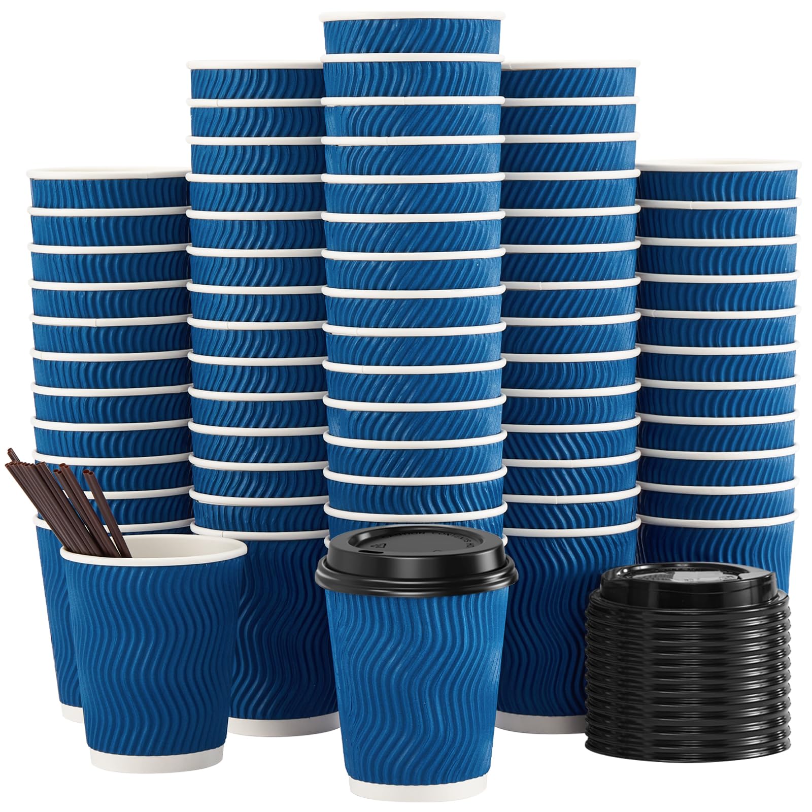 Disposable Coffee Cups with Lids & Straws - 90 Pack -9