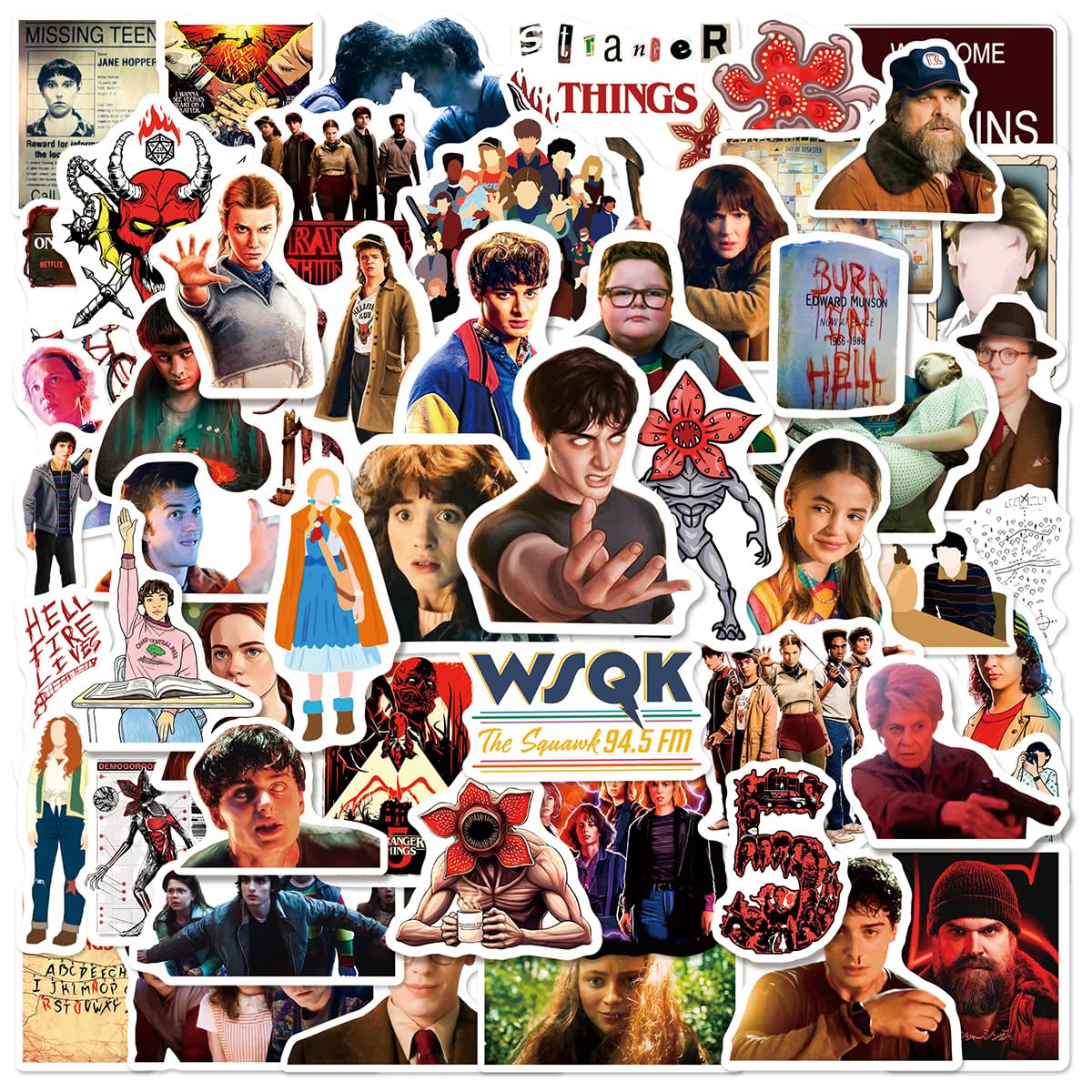54pcs Cartoon Stranger Things 5 Aufkleber Elsa Prinzessin Stickers Wasserdichte Vinyl Stickers für Autoscooter, Computer, Gitarre, Gepäck, Skateboard für Fans