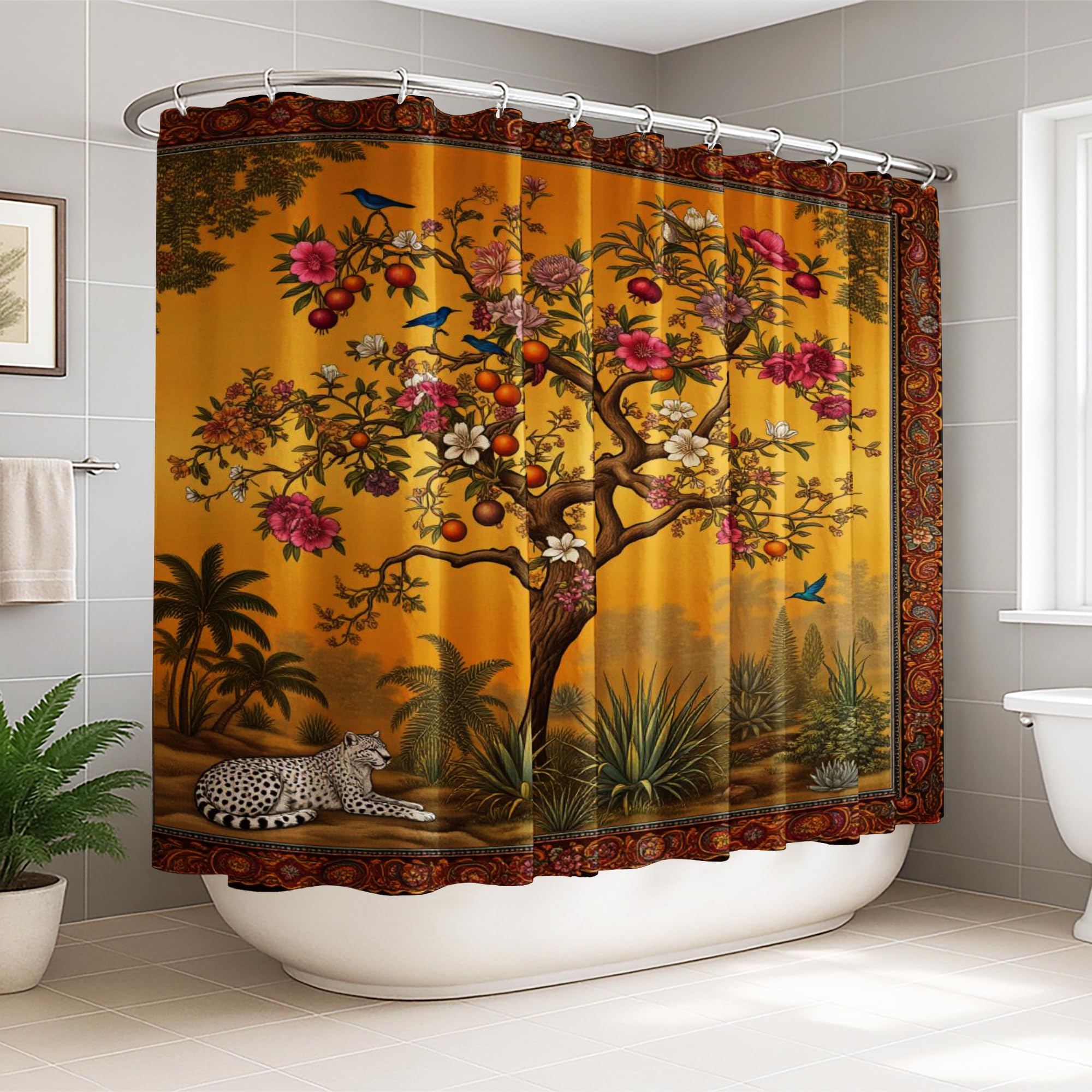 Rideau de douche extra large 274x183 cm lavable avec crochets orange d'été