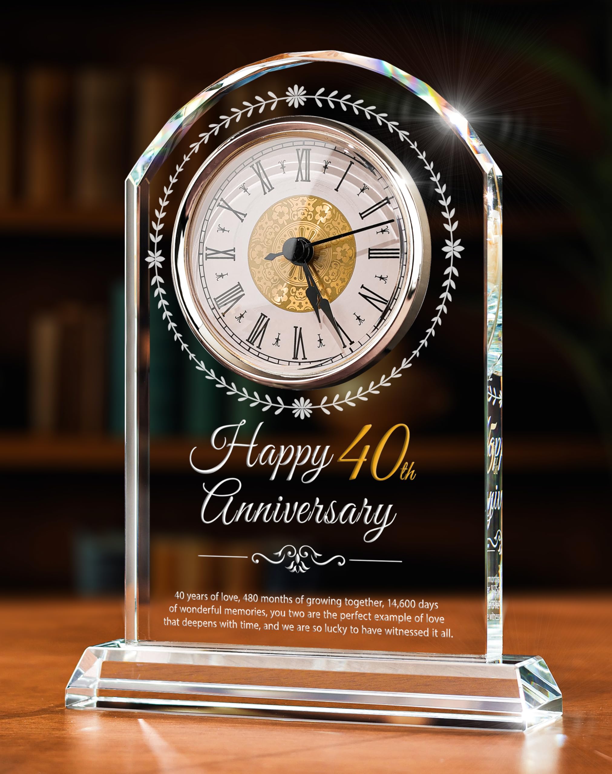 40th Wedding Anniversary Crystal Quartz Clock,40 Years of Marriage Gift,Happy Ruby Anniversary Decoration Gift,for Parents,Grandparents,Couple