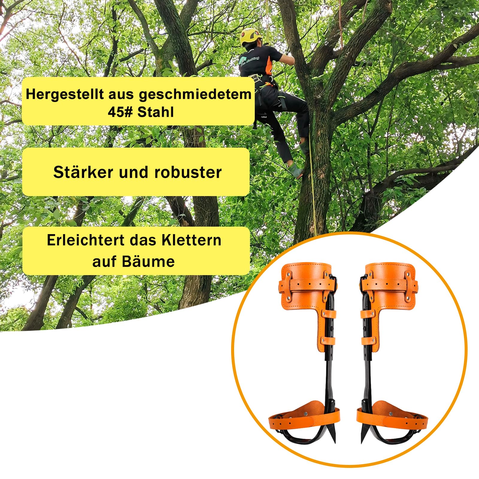 Crampons d'escalade d'arbre, équipement d'escalade d'arbre, hauteur réglable et avec lanières en cuir de vachette, chaussures d'escalade d'arbre, ensemble de crampons antidérapants pour
