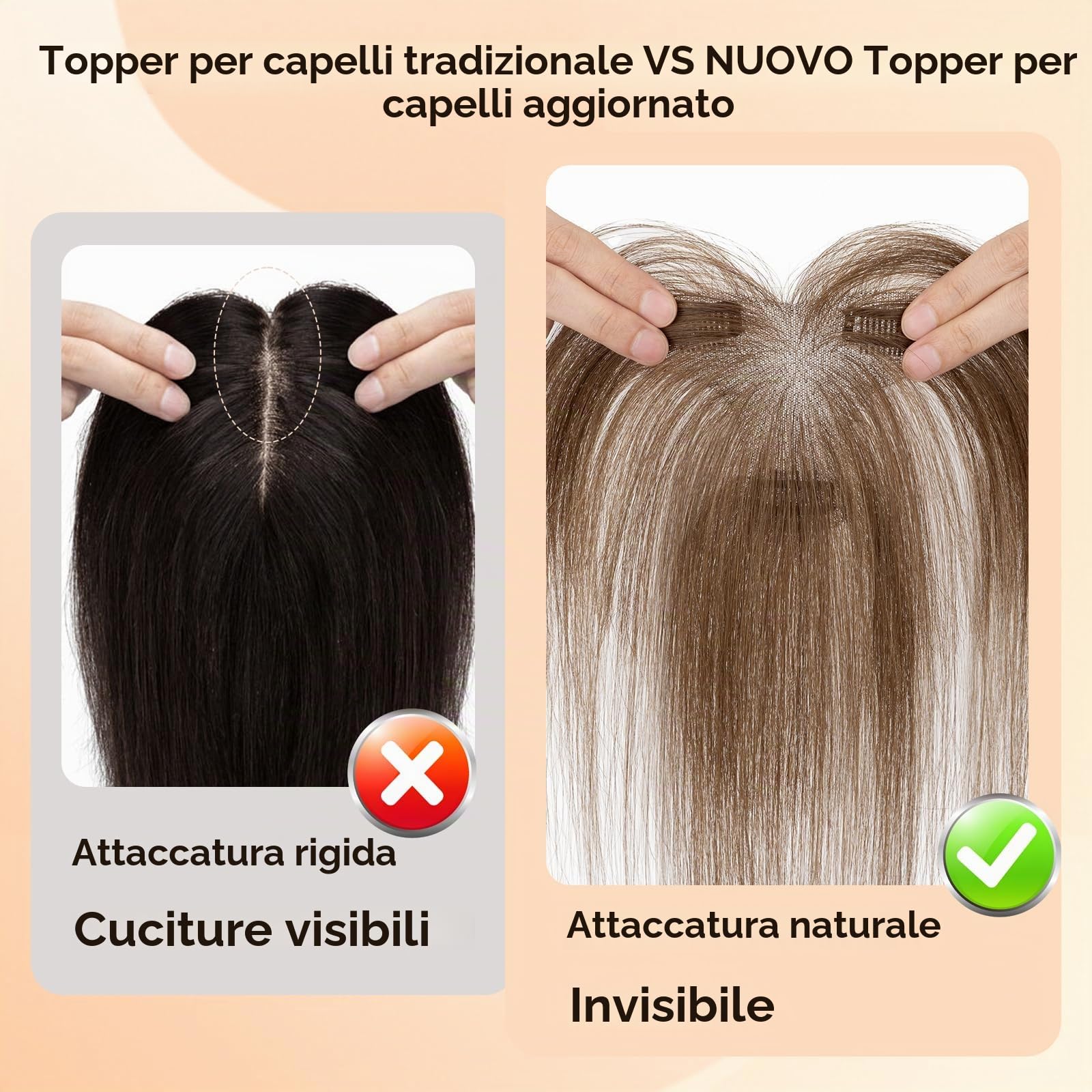S-noilite Topper Capelli Umani per Donne, 13g Capelli Veri Frangetta Laterale, 27CM Frangia a S Fermaglio per Capello, Capello Umani Toppers con 9x12CM Base in Pizzo per Diradati, Castano Medio #4