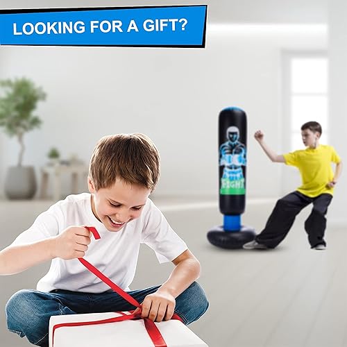 Miniatura 3 de HealSmart Saco de boxeo inflable para niños con soporte de 63 pulgadas con soporte independiente con rebote trasero alto de 63 pulgadas para