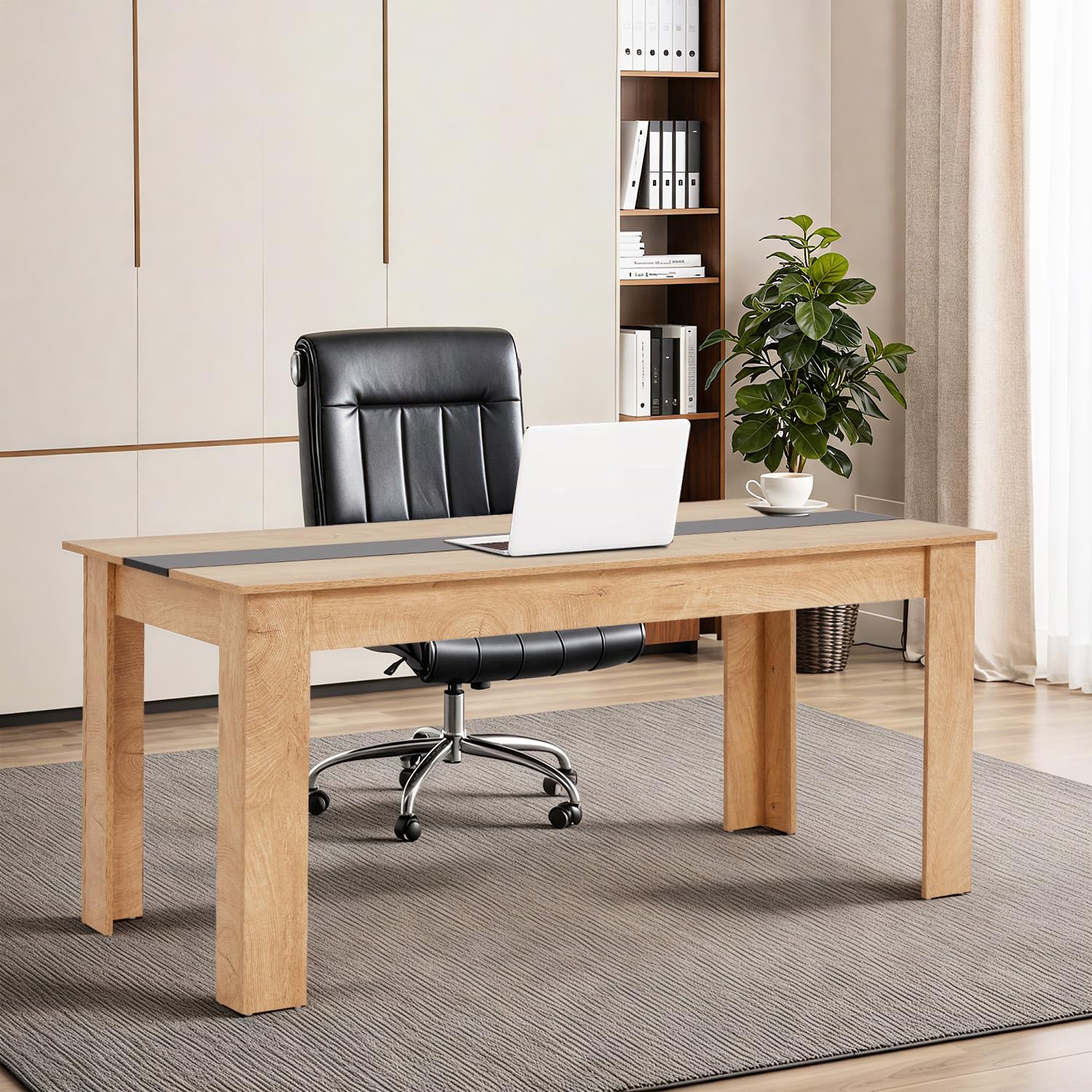 ECOTOUGE 63" Modern Computer Desk, Large Home Office Desk with L-Shaped Legs, Wooden Rustic Writing Table Workstation for Office, Study, Gaming,