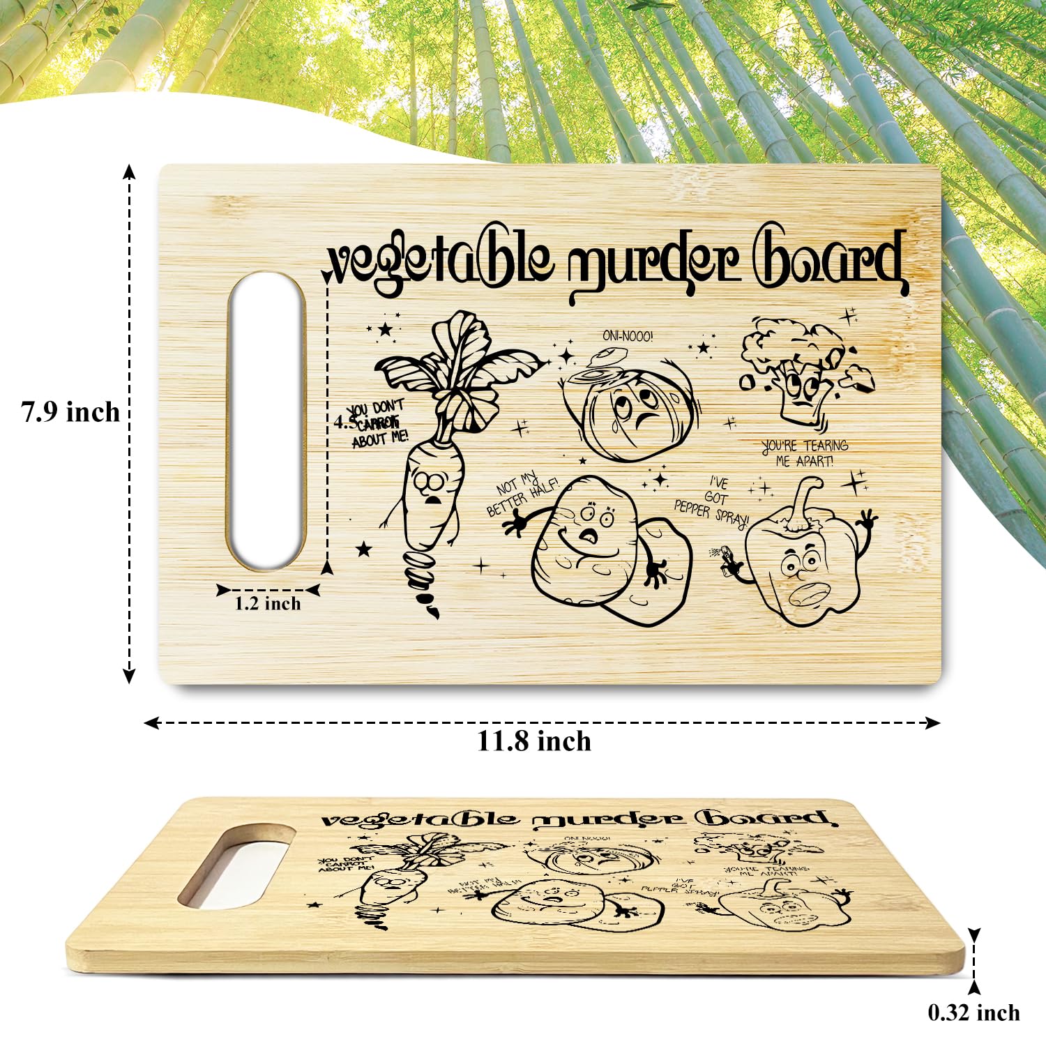 Divertida tabla de cortar – Tabla de cortar de asesinato de verduras, regalos para mujeres, esposa, mamá, tabla de cortar de bambú para cocina, tabla de servir alimentos de madera, regalos para