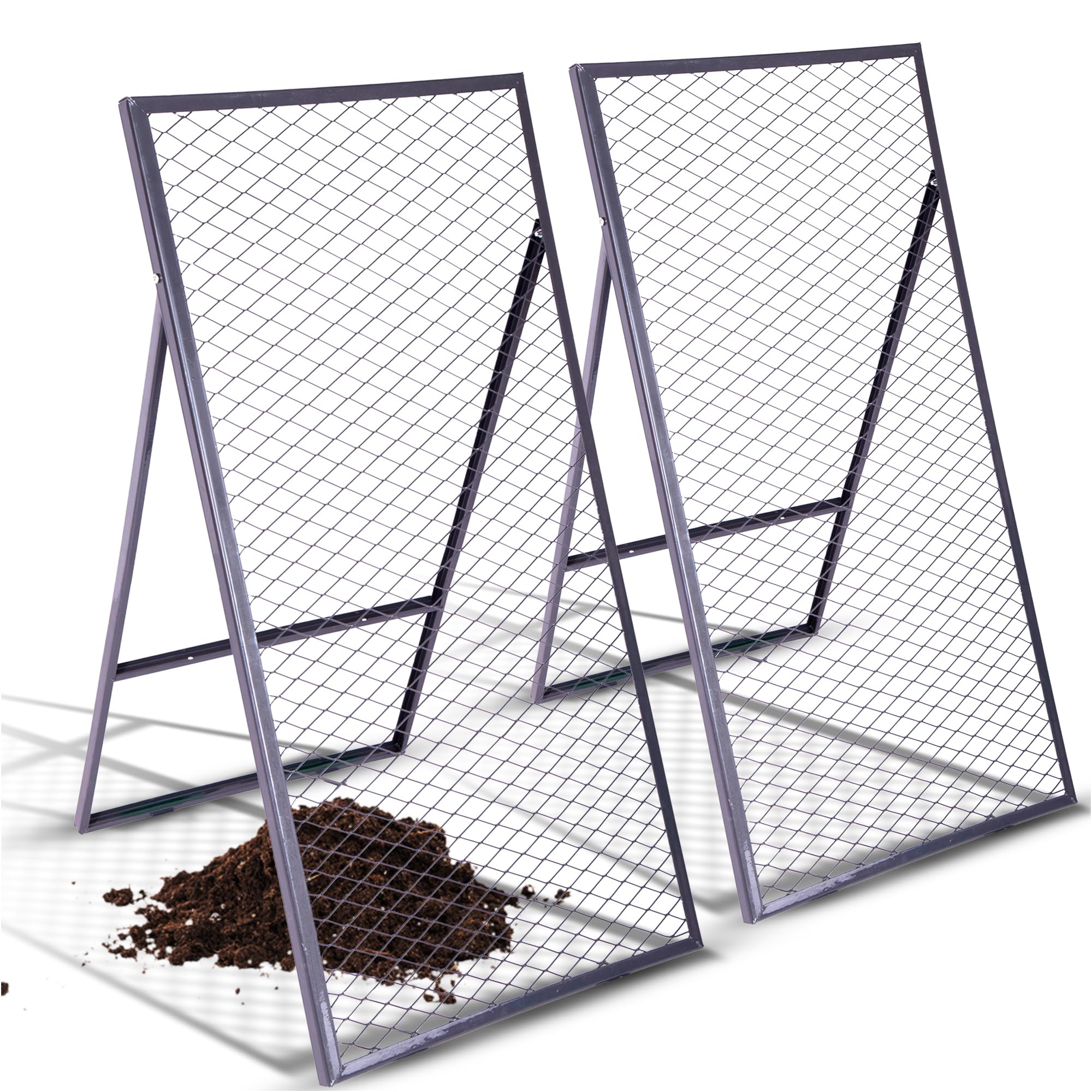 Novatool 2X Boden Durchwurfsieb 100x50 cm aus pulverbeschichtetem Stahl Durchwurfgitter Sieb für Erde Rasen Sand Kompost, Gartensieb Metallsieb Garten Metall Gitter Erdsieb Kompostsieb Gartenerde