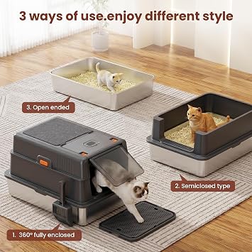 XL Extra Large Stainless Steel Litter Box with Lid and Cat Scratching Pad,28 Lx20.5 Wx17 H Covered Cat Litter Box,Jumbo cat Litter Box Enclosure,Suitable for Large Cats and Multiple Cats