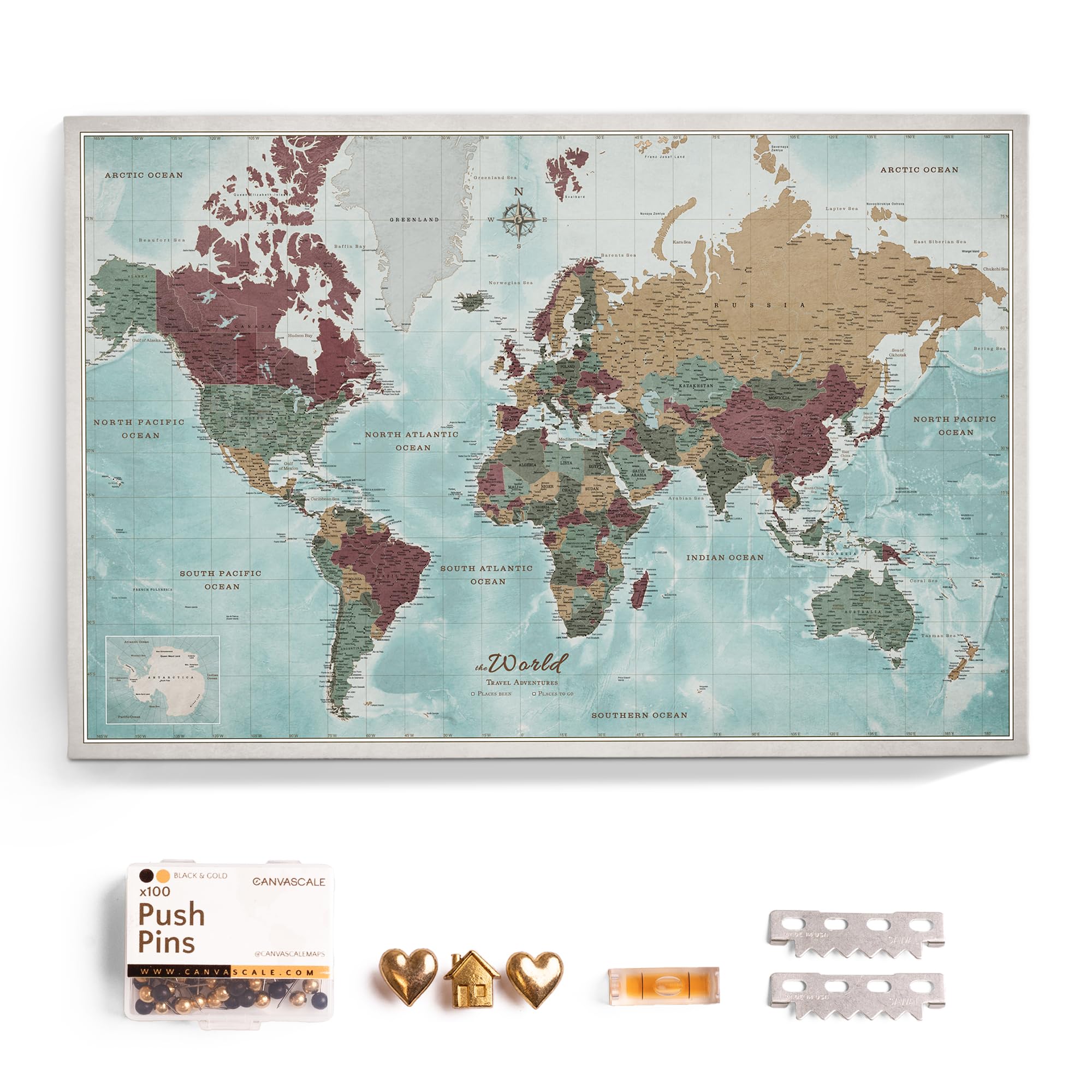 Canvas World Map with Cork Pin Board - English Lettering - Decorative Wall Decoration for All Rooms - Canvas Pictures with World Map Motif (70x50 cm, Pattern 11) — image 1