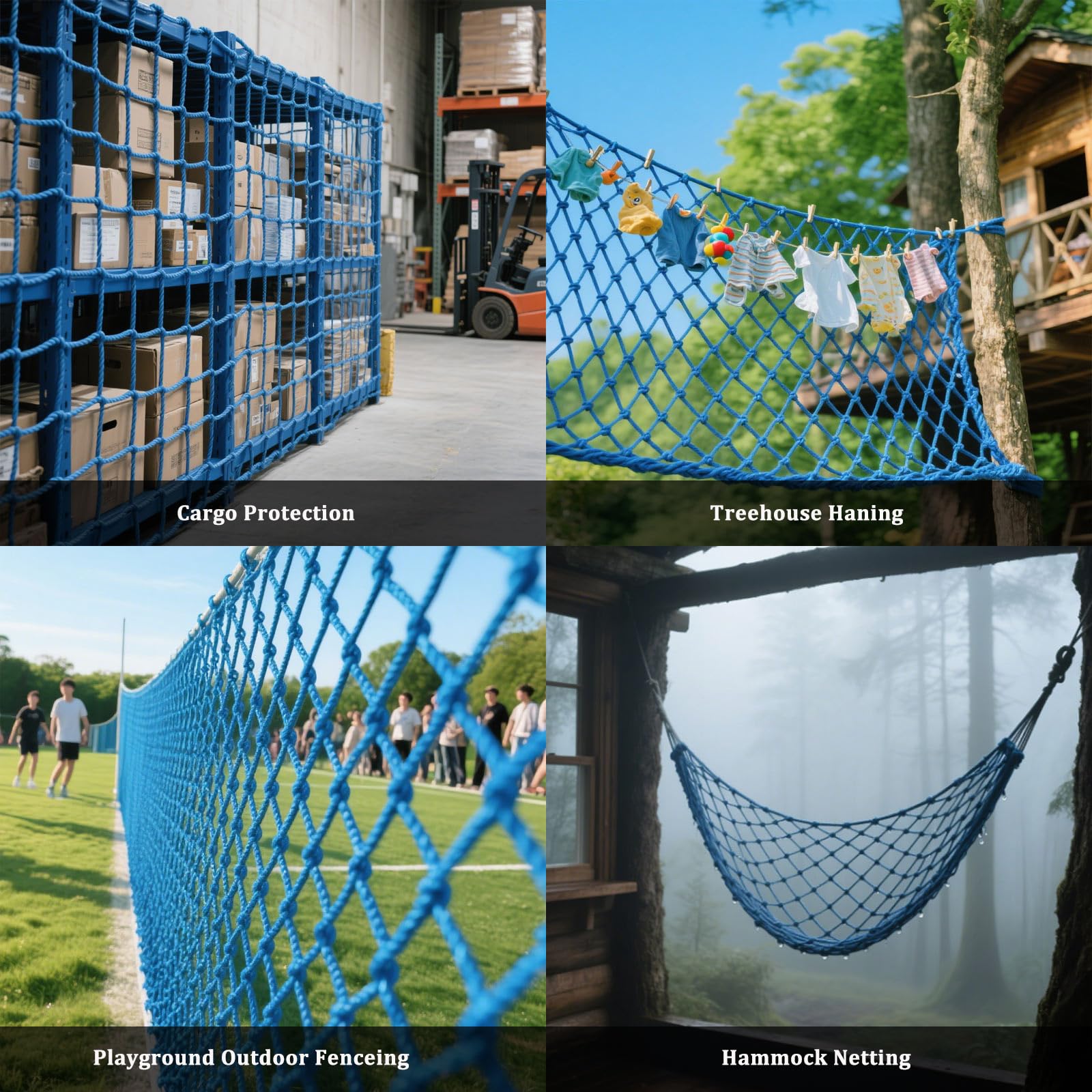 Red de Escalada Poliéster Resistente Red de Seguridad Para Niños 12mm/12cm de Protección Contra Caídas para Columpios, Jardín, Patio de Recreo Carrera de Obstáculos(Size:182*182cm(6*6ft),Color:azul)