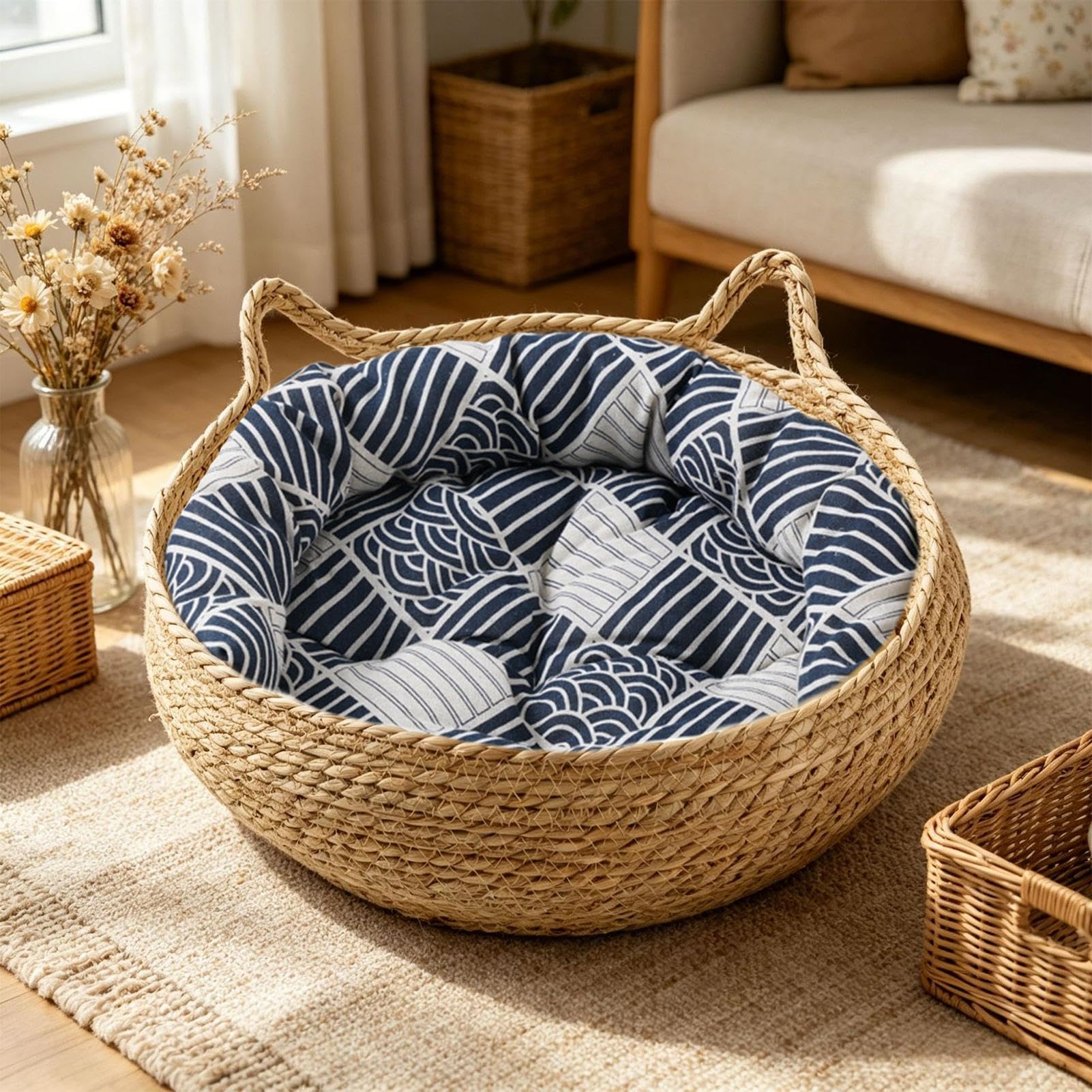 Tumbona tejida artesanalmente - Cuna lavable, higiénica y aireada, orgánica, estructura de cama para mascotas de bastón, módulo de descanso cómodo | Habitación Balcón Patio San