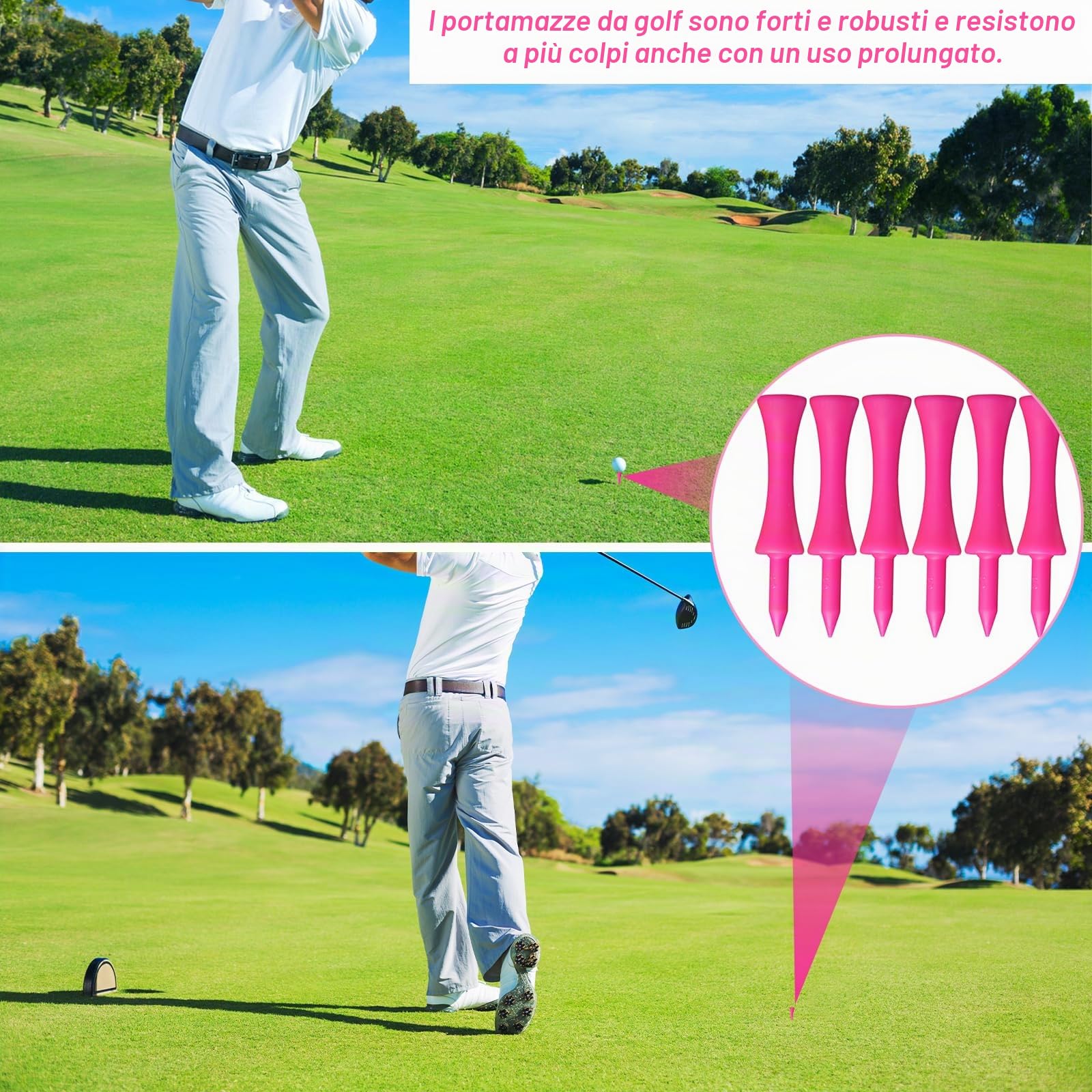100 tè da golf in plastica, 57 mm, in plastica rosa, ben visibili, colori vivaci, resistenti e portatili per golfisti per esercitare, indistruttibili tè da golf in plastica