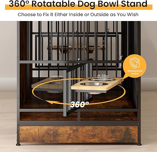 Miniatura 9 de Mueble doble para perros de 75 pulgadas, jaula 3 en 1 para perros grandes, soporte de TV gris duradero con bandejas y divisor, perrera doble