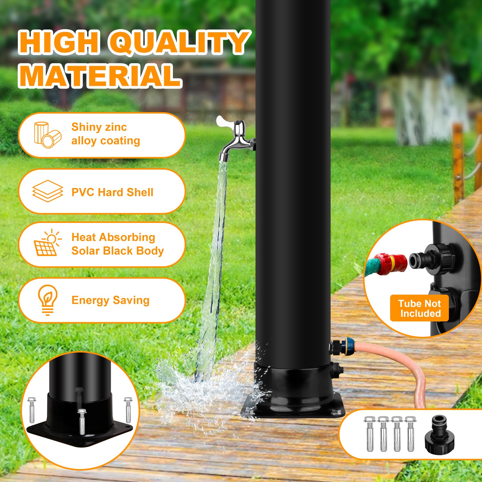 Douche Solaire 40L - Douche de Jardin Solaire Chaude avec Robinet et Pommeau de Douche à Effet Pluie, Température Réglable Jusqu'à 60°C, Douche Solaire Exterieure Idéal pour Piscine Plage Jardin