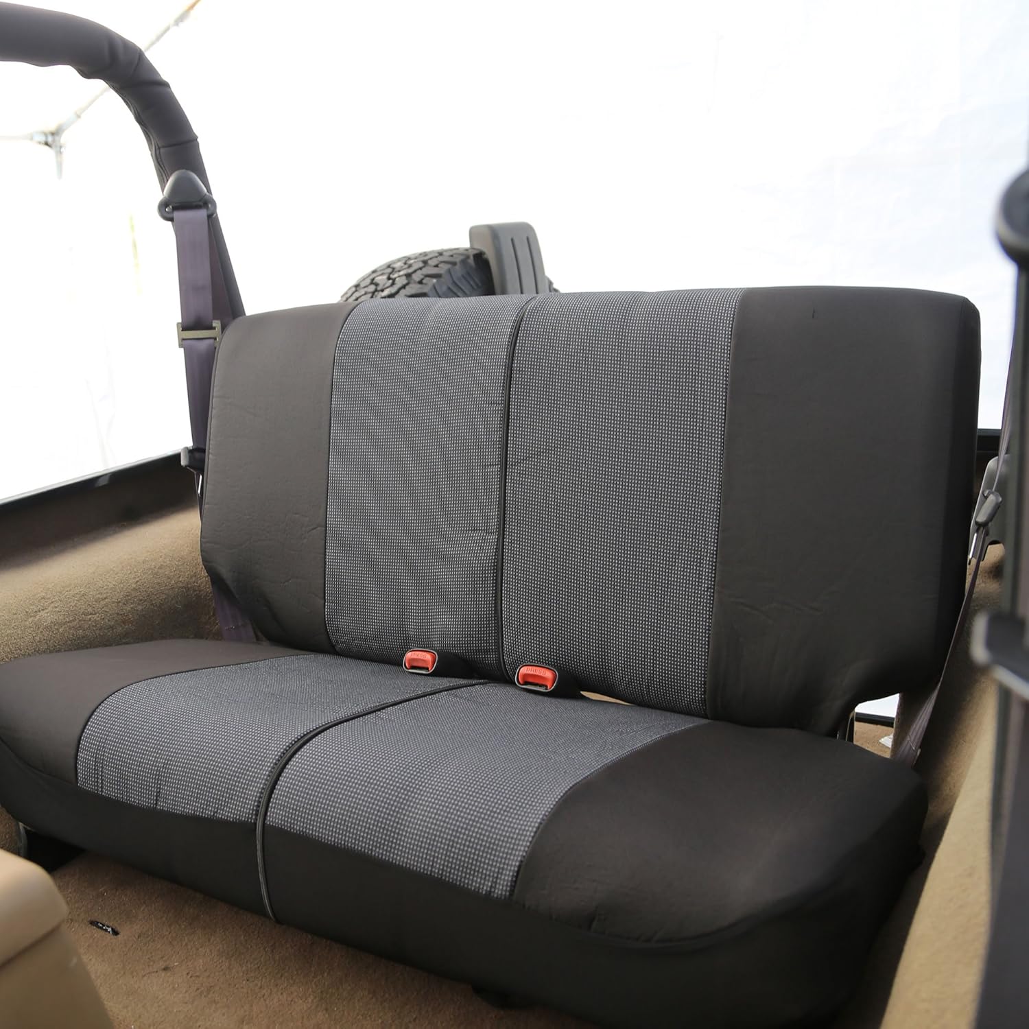 FH Group Car Seat Cover Rear Protector Universal Fit Seat Covers for Dogs and Kids Timeless Cross Weave with Rear Split Bench Gray, Car Interior Accessories Back Seat for SUV, Sedan and Van