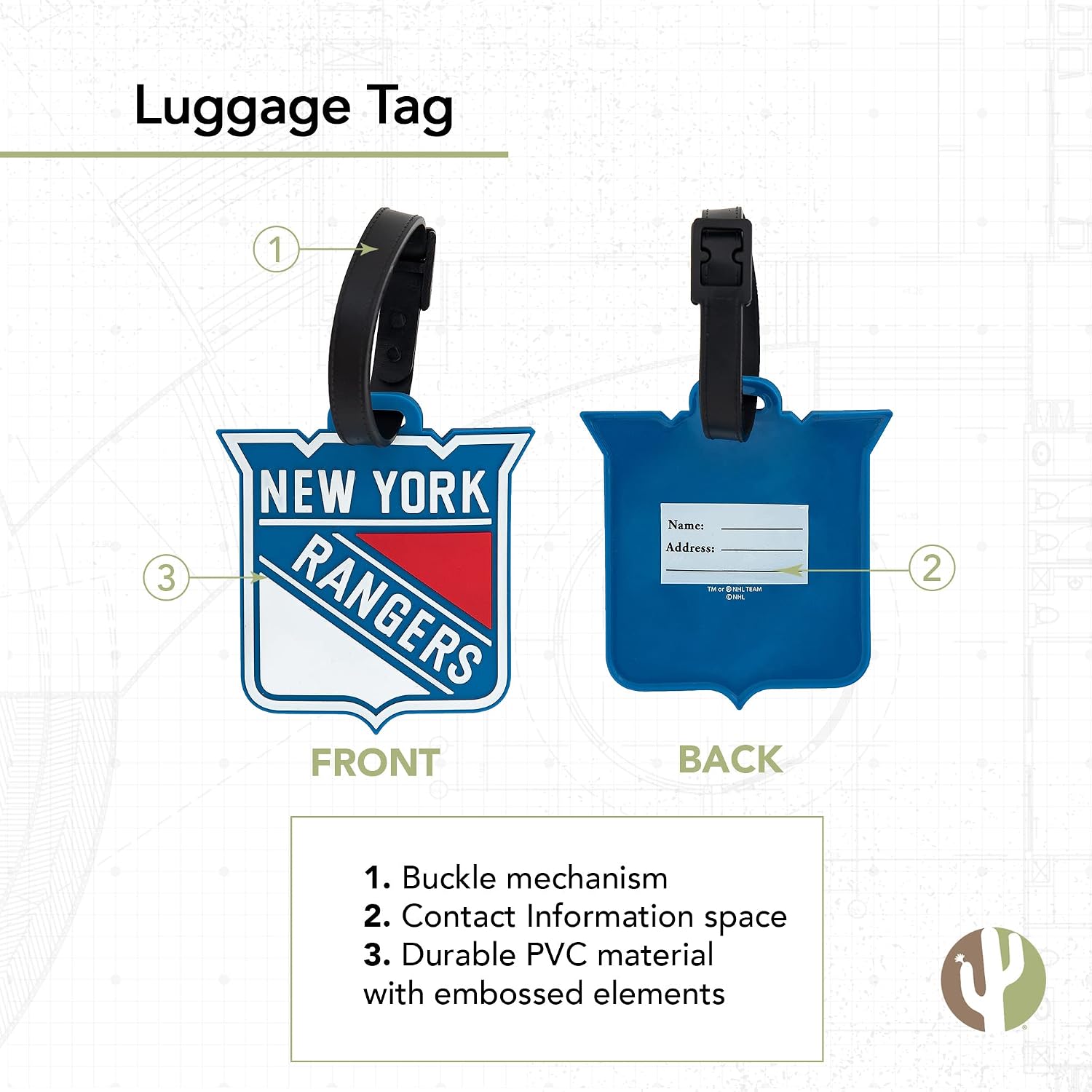 Desert Cactus New York Rangers Luggage Tag – Official NHL National Hockey League Team Travel ID Tag for Suitcases, Bags, and Carry-Ons (PVC)