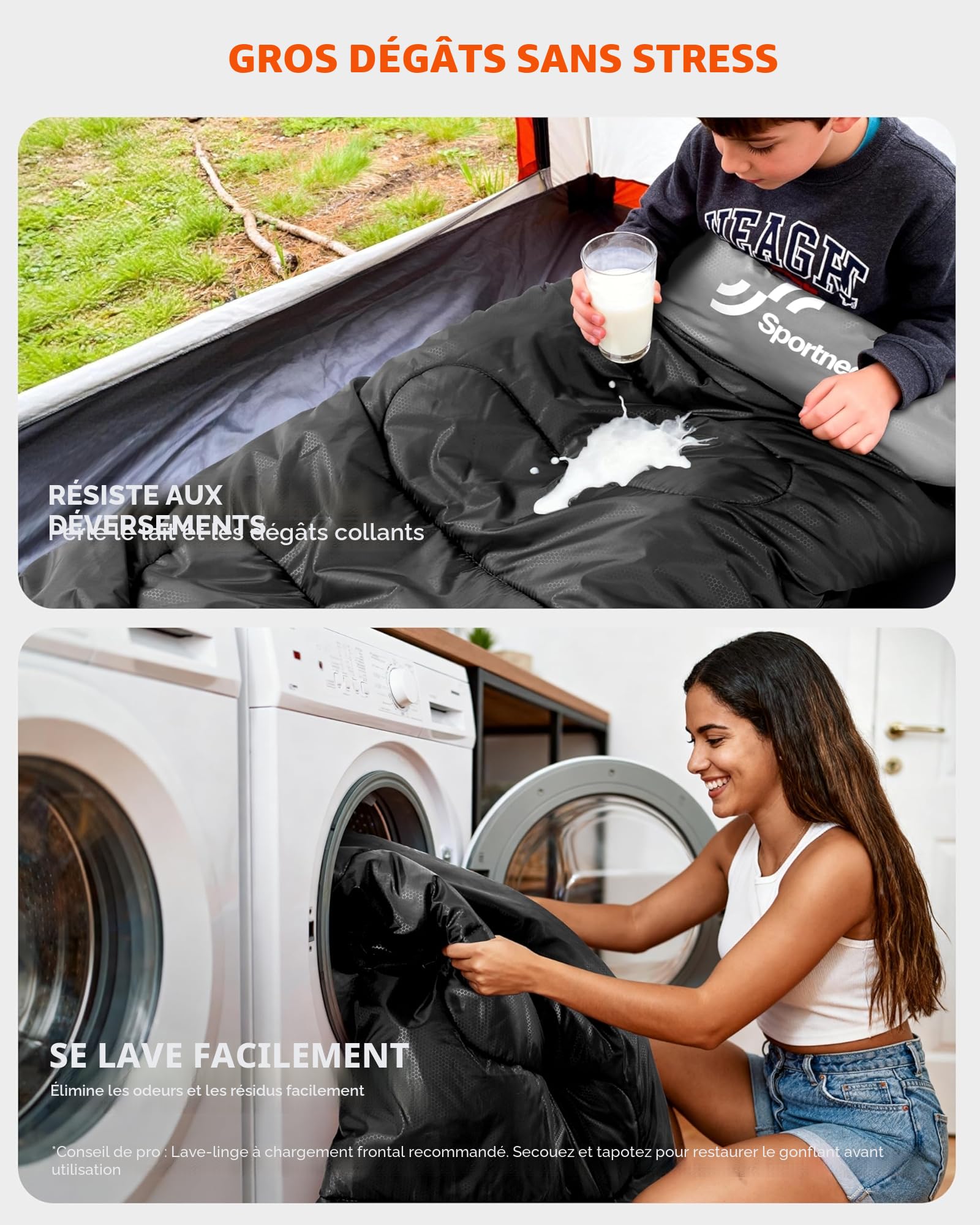 Sportneer Sac de Couchage d'extérieur pour Adultes et Enfants - Sac de Couchage léger et Portable pour Le Camping, la randonnée, la randonnée